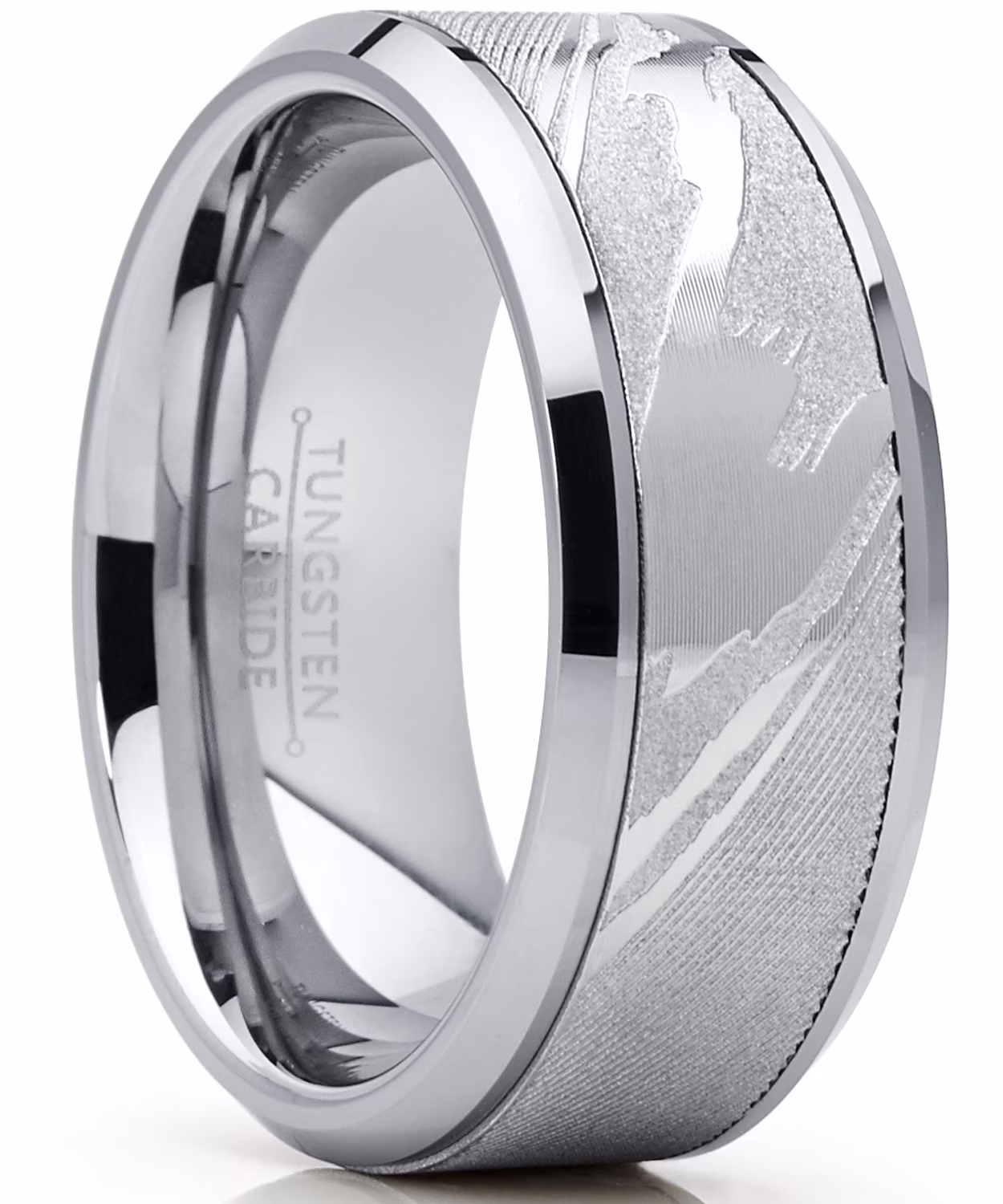 Metal Masters Men's Tungsten Carbide Wedding Band Ring, Inlaid Simulated Damascus Pattern 9mm 8
