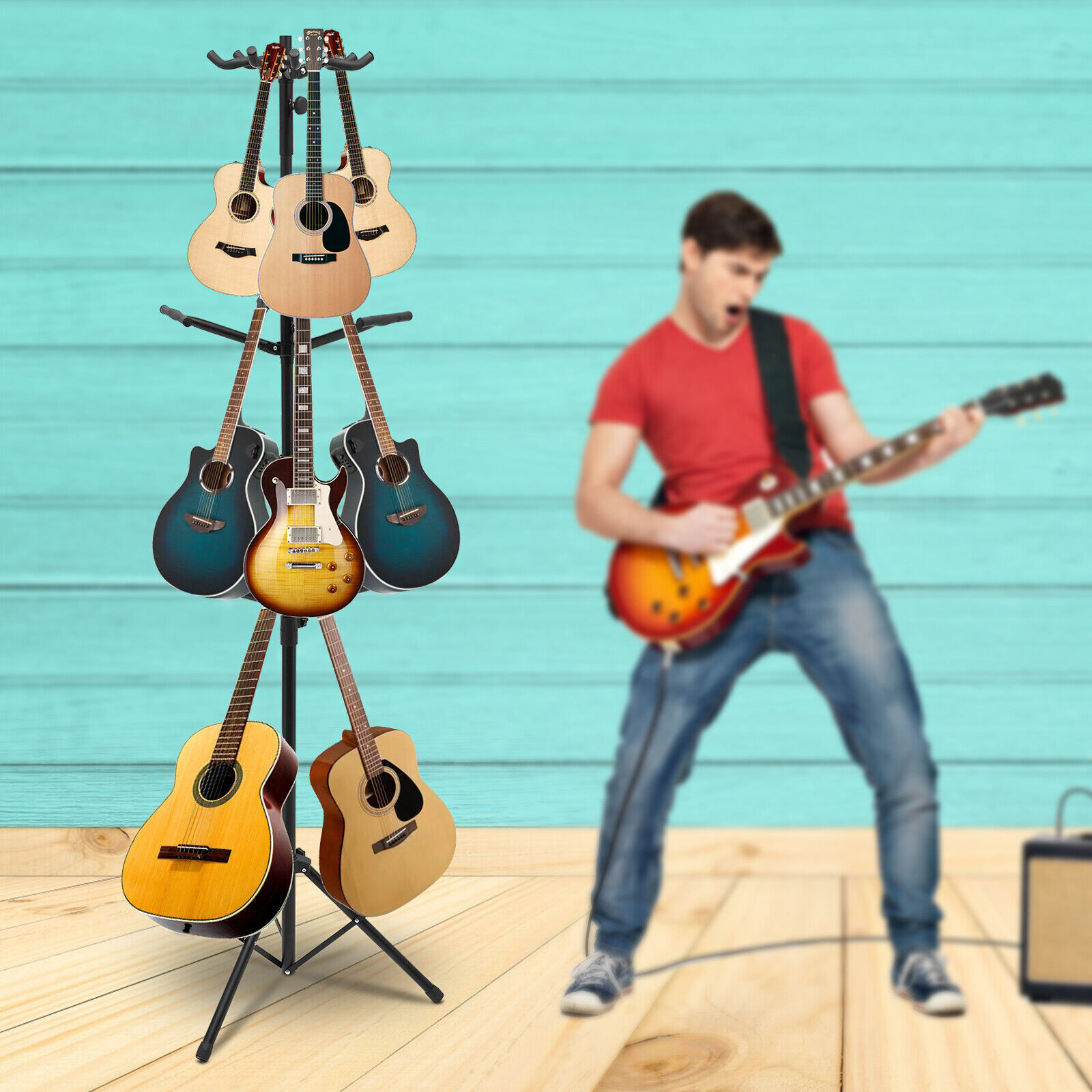 Guitar Holder 9 Guitar Rack Stand Multi-Instrument Guitar Ukulele Bass Holder