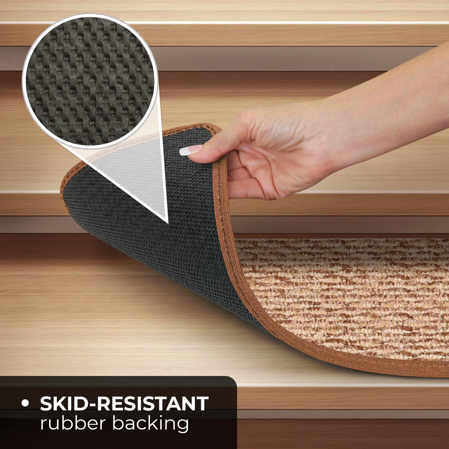 Set of 15 Skid-Resistant Carpet Stair Treads - Praline Brown - 8 Inches X 23.5 Inches