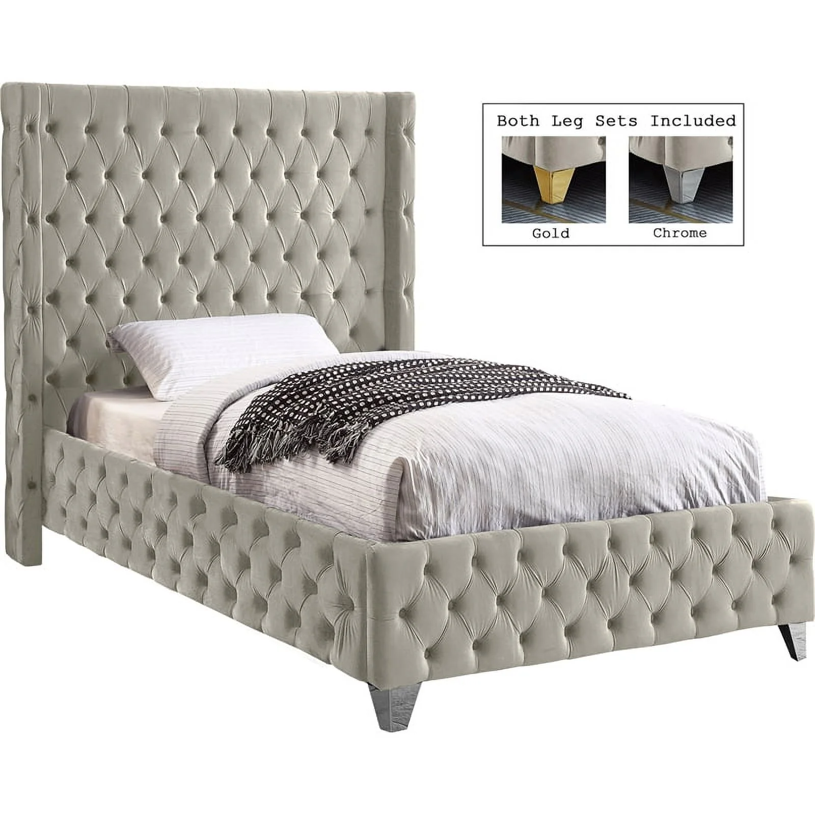 Meridian Furniture Savan Cream Velvet Twin Bed