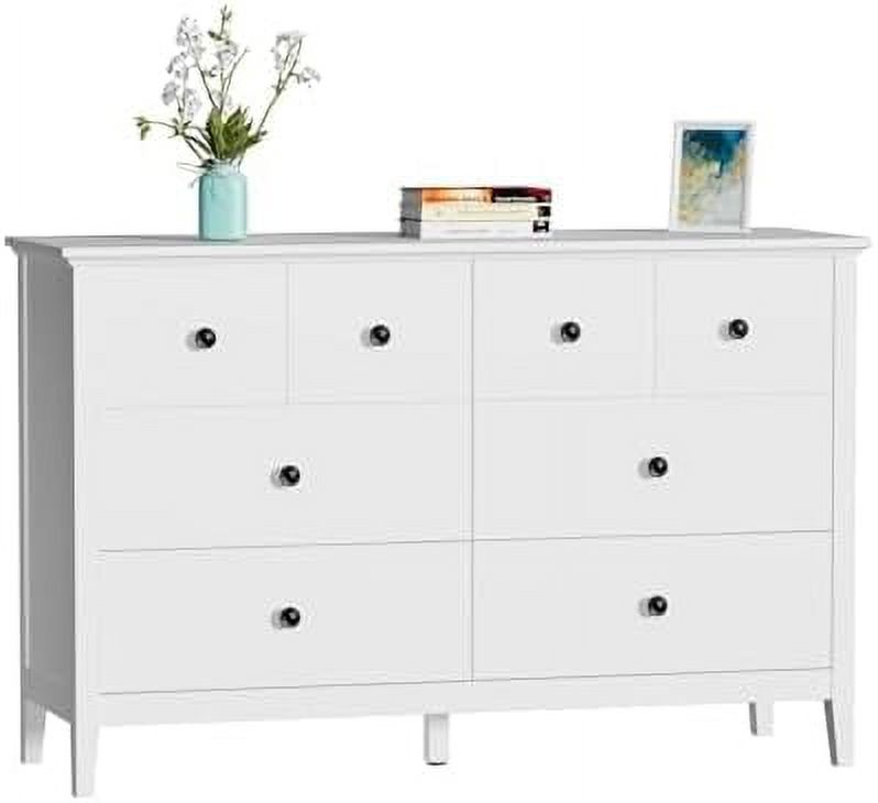 White Dresser   Dresser for Bedroom  6 Drawer Double Dresser with Wide Drawer and Metal Handles  Wood Dressers & Chests of Drawers for Hallway  Entryway