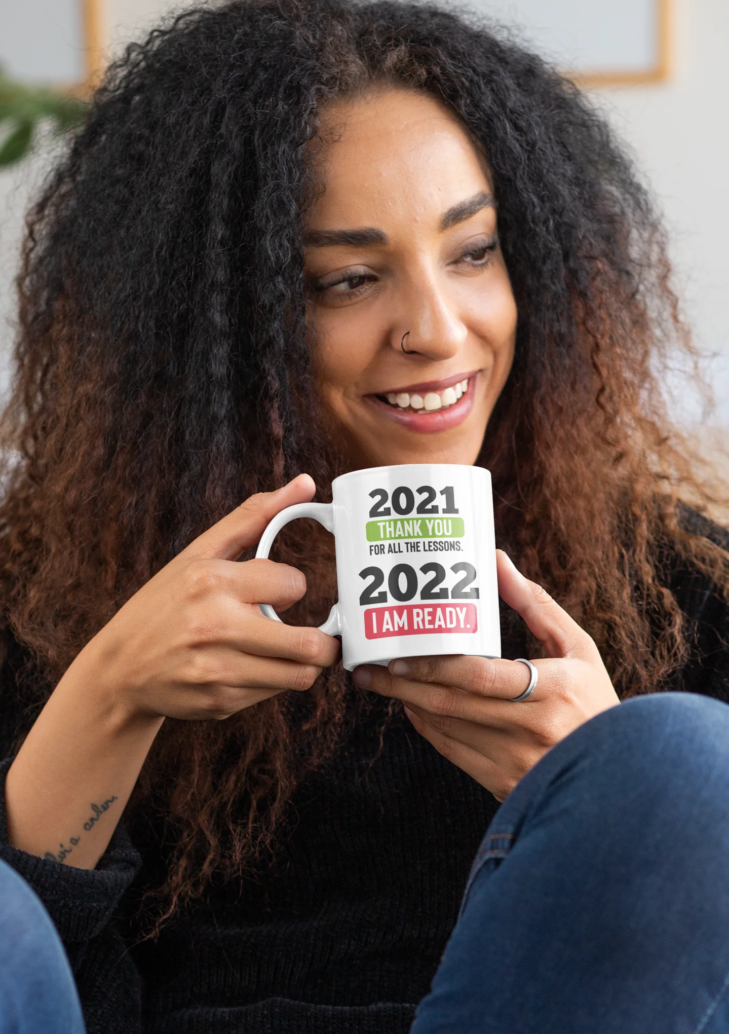 2021, Thank You, 2022, I Am Ready, White Ceramic Coffee & Tea Mug (11oz)
