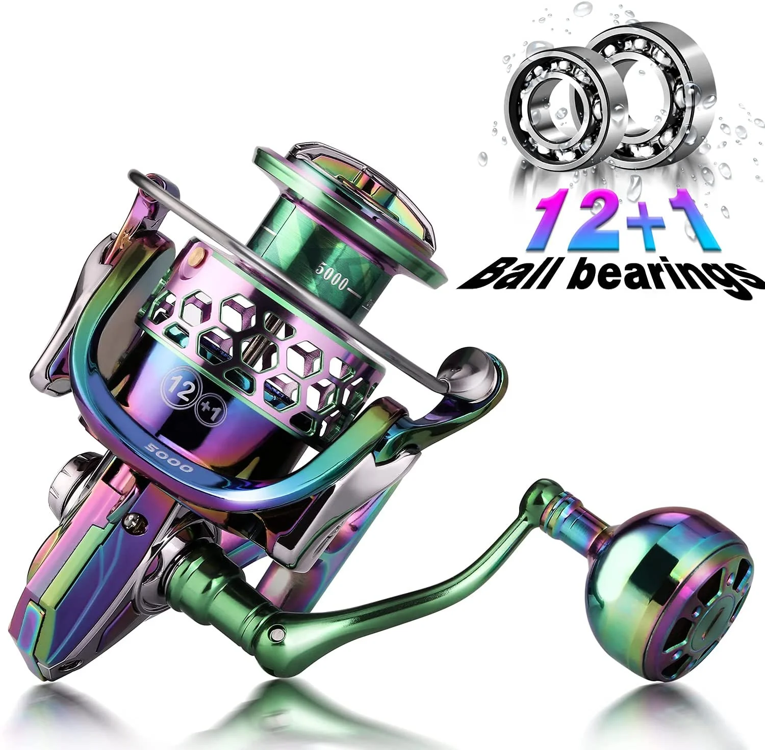 Sougayilang Fishing Reel Colorful Aluminum Frame Spinning Reels with 12+1 Ball Bearings Oversize Aluminum Handle