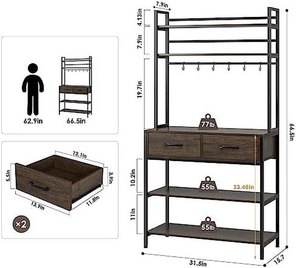 SPBOOMlife Industrial 5-Tier Kitchen Bakers Rack with 2 Drawers  Microwave Oven Stand with  Shelves and Hutch  Kitchen  with   Coffee  for Living Room  Home Office  Gold White