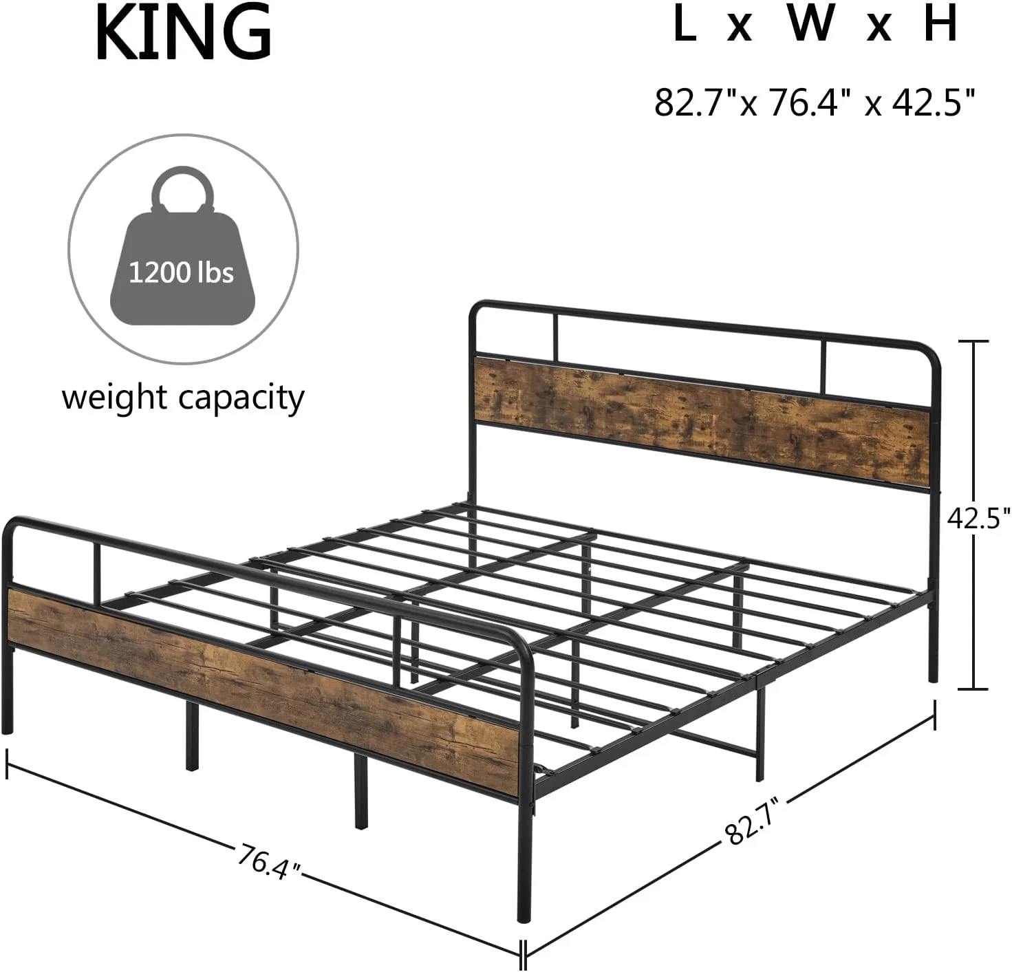 King Bed Frames, Metal Platform Bed King Size with Wooden Headboard Footboard, Heavy Duty Mattress Foundation, Strong Metal Slat Support, Easy Assembly, Noise-Free, No Box Spring Needed (Vintage wood)
