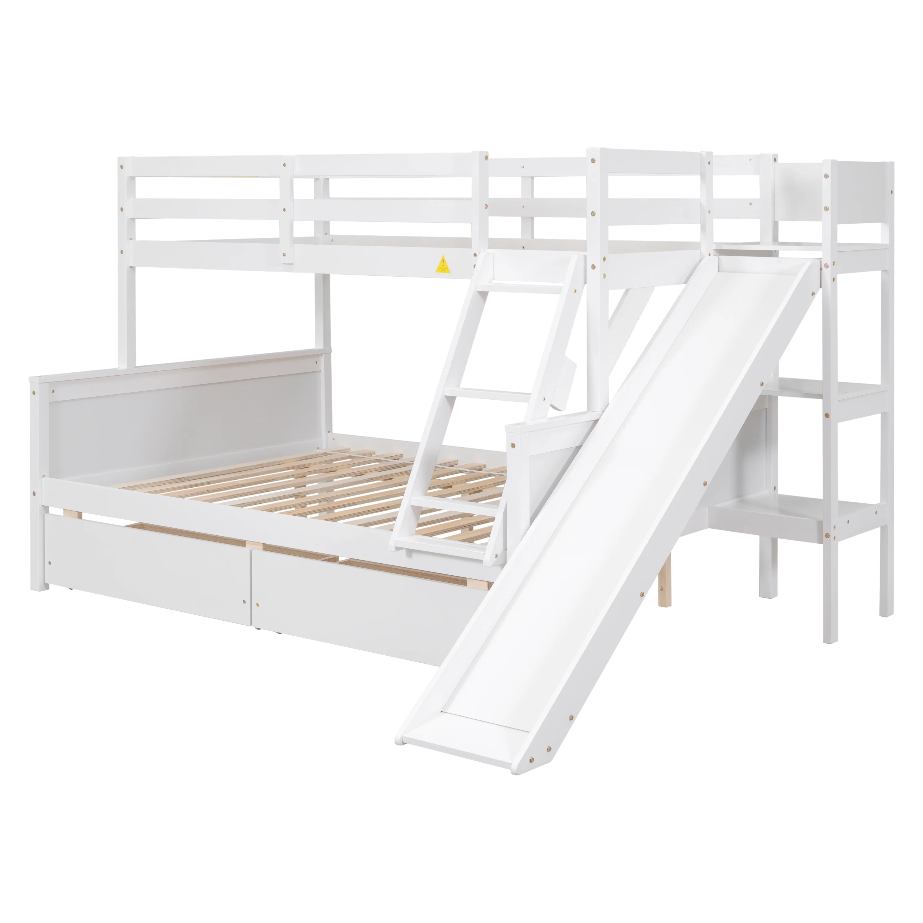 Double detachable bed ,Twin over Full Bunk Bed with 2 Drawers,Slide,Shelves White