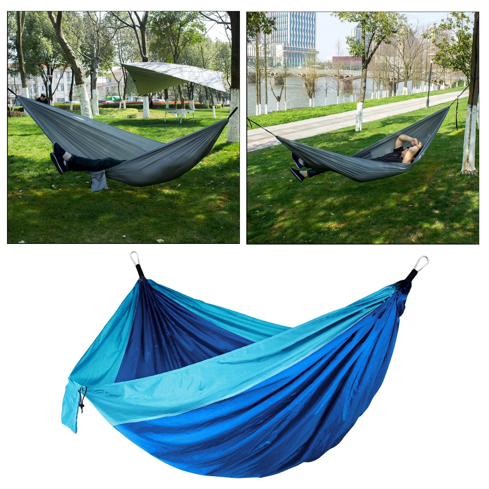 Camping Hammock Double Portable Hammocks with Straps, Lightweight Nylon Parachute Hammocks for Backpacking, Travel, Beach, Backyard, Patio, Hiking - Blue, 270x140CM