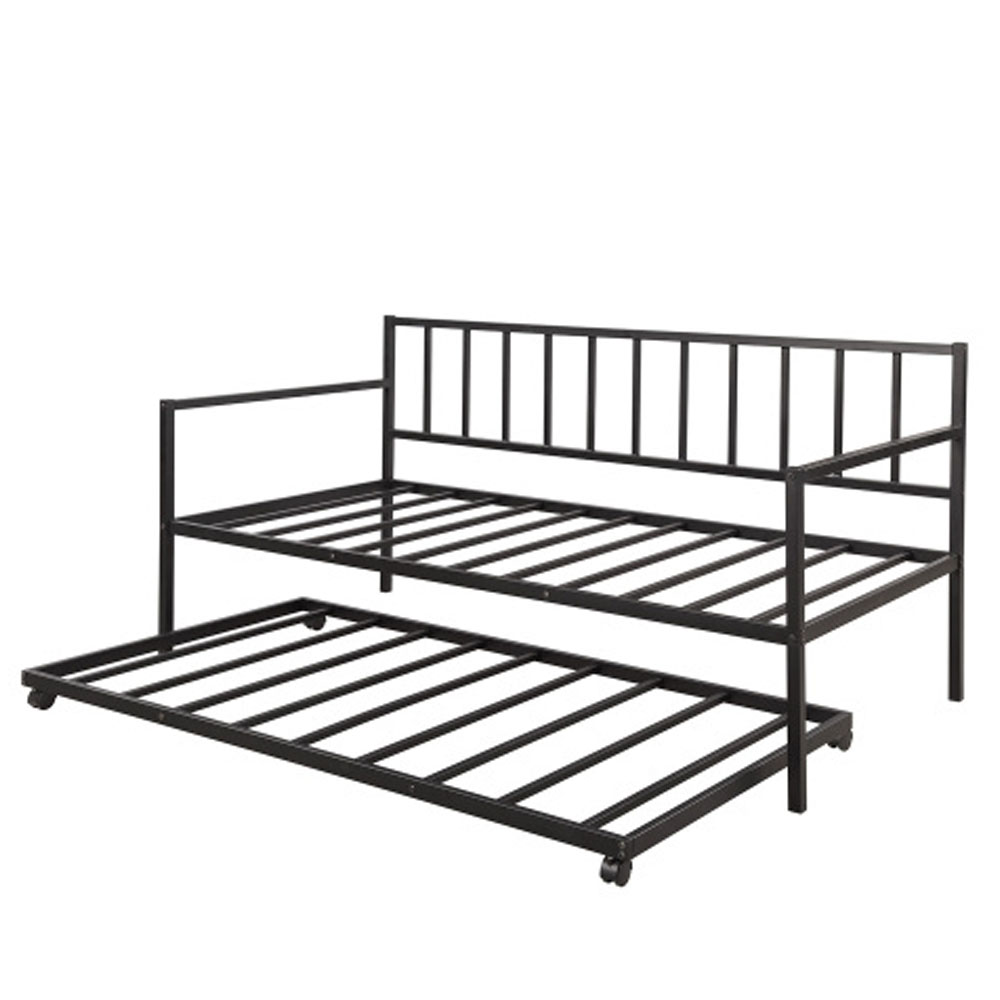 Twin Daybed with Trundle Multifunctional Metal Lounge Daybed Frame - Black