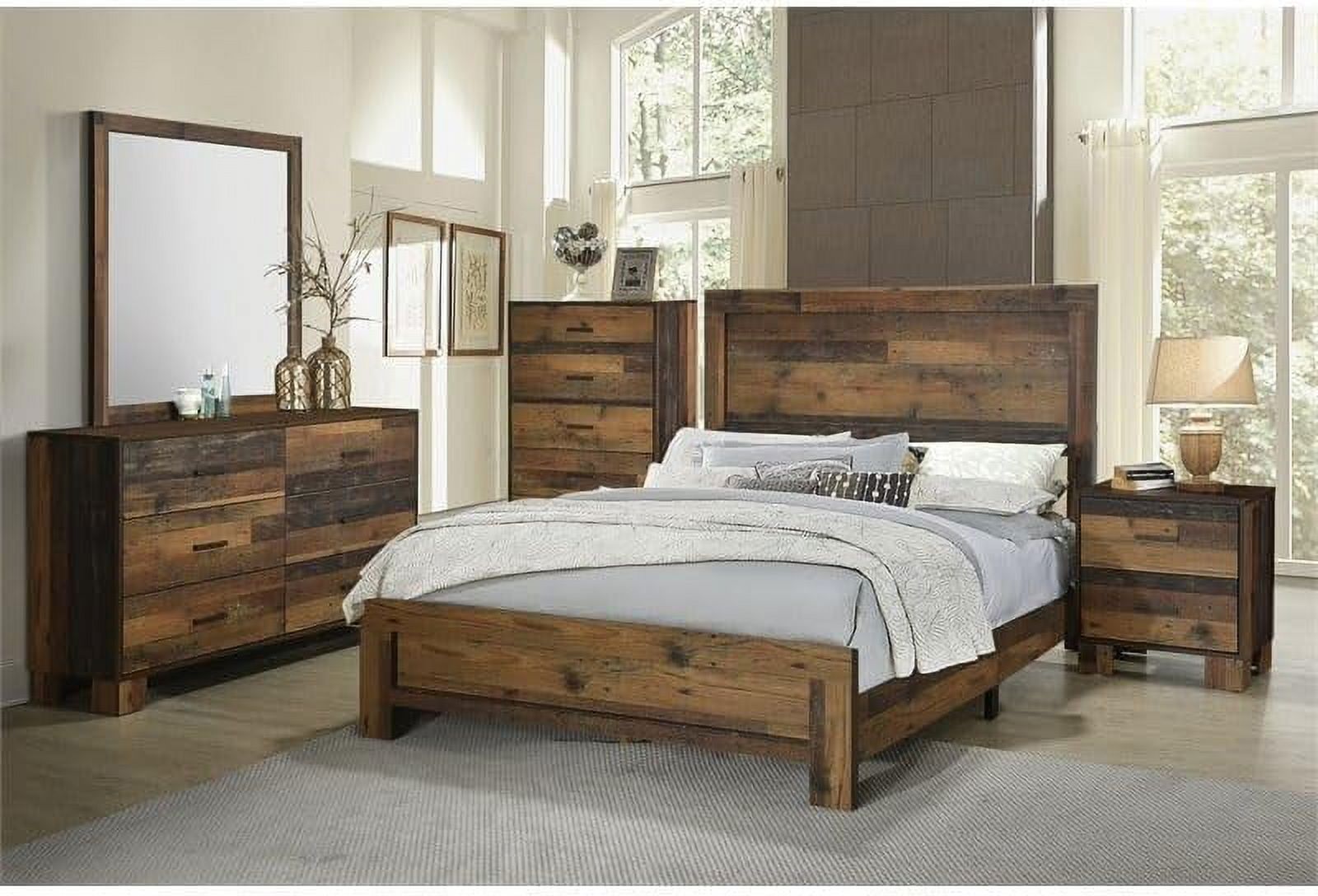 Farmhouse Wood Queen Panel Bed In Rustic Pine Brown