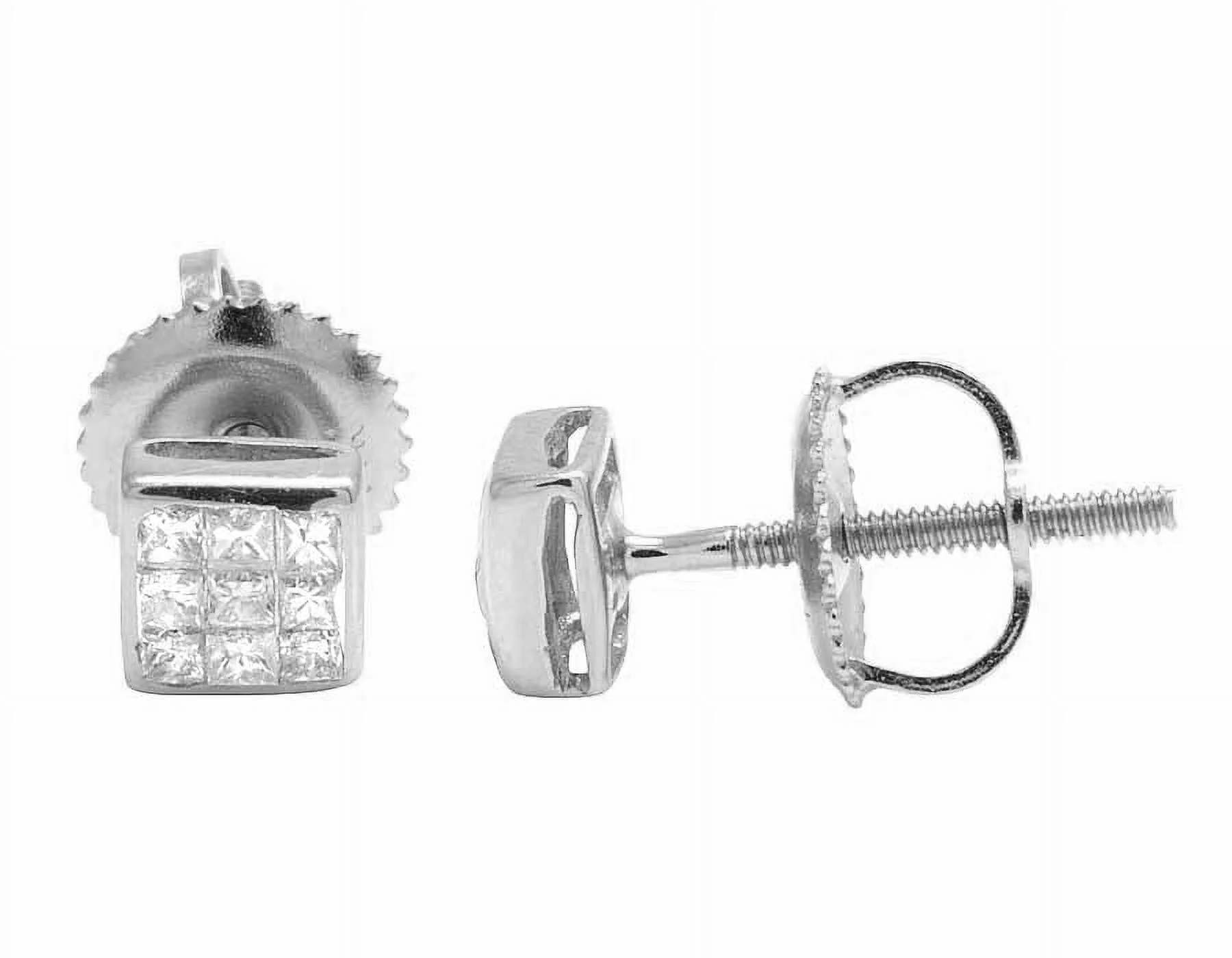 14K White Gold Square Kite Princess Diamond Stud Earring 0.25ct 4mm