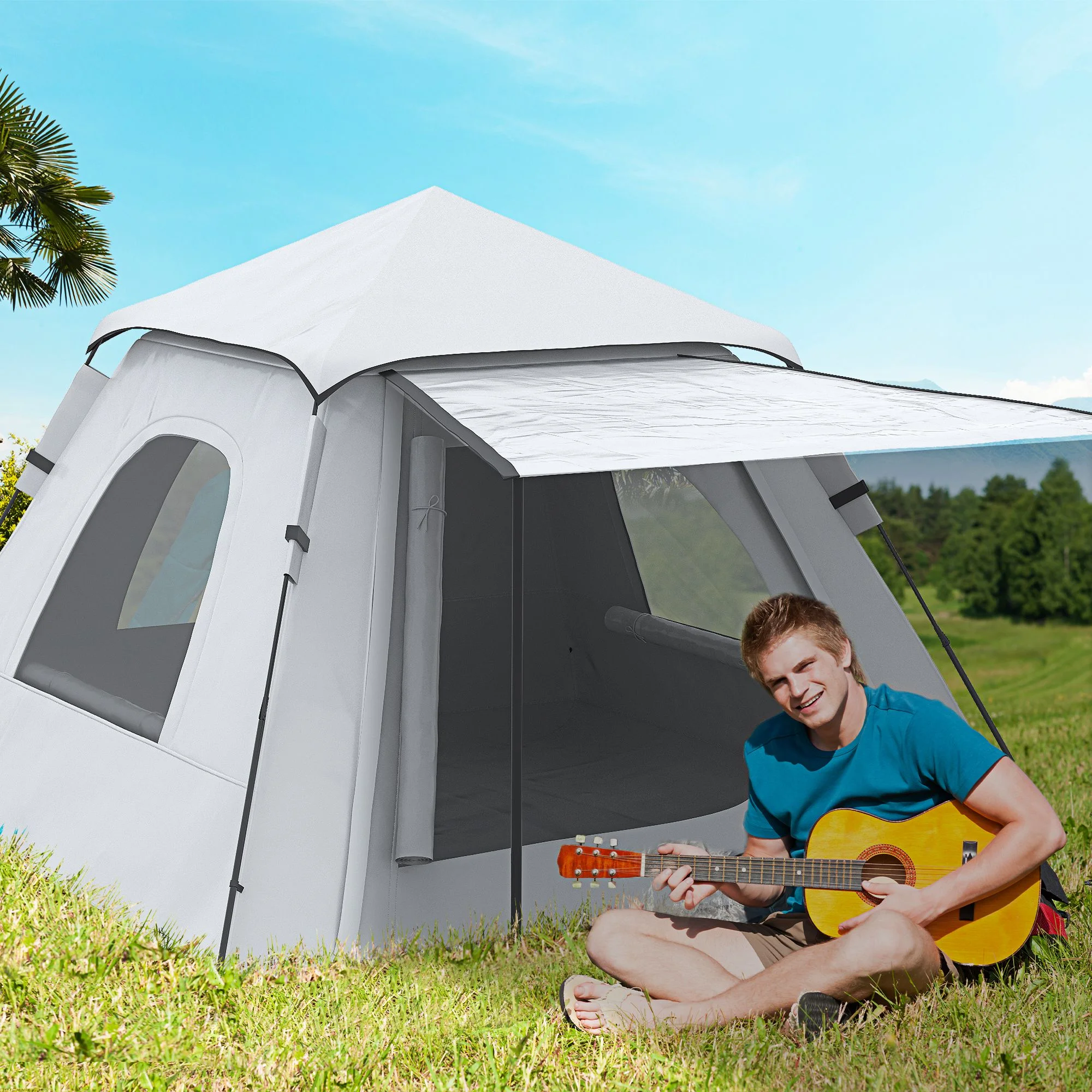 Outsunny 3-4 Person Pop Up Tent, Tents for Camping with Carry Bag, Silver
