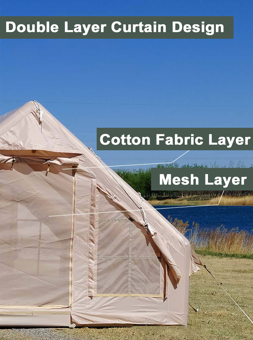 Inflatable Camping Tent with Electric Pump, Glamping Tent, Waterproof Windproof Oxford Tent, Outdoor Blow Up Tent, Easy Setup, Four Season Luxury Cabin Tent with Mesh Windows & Doors