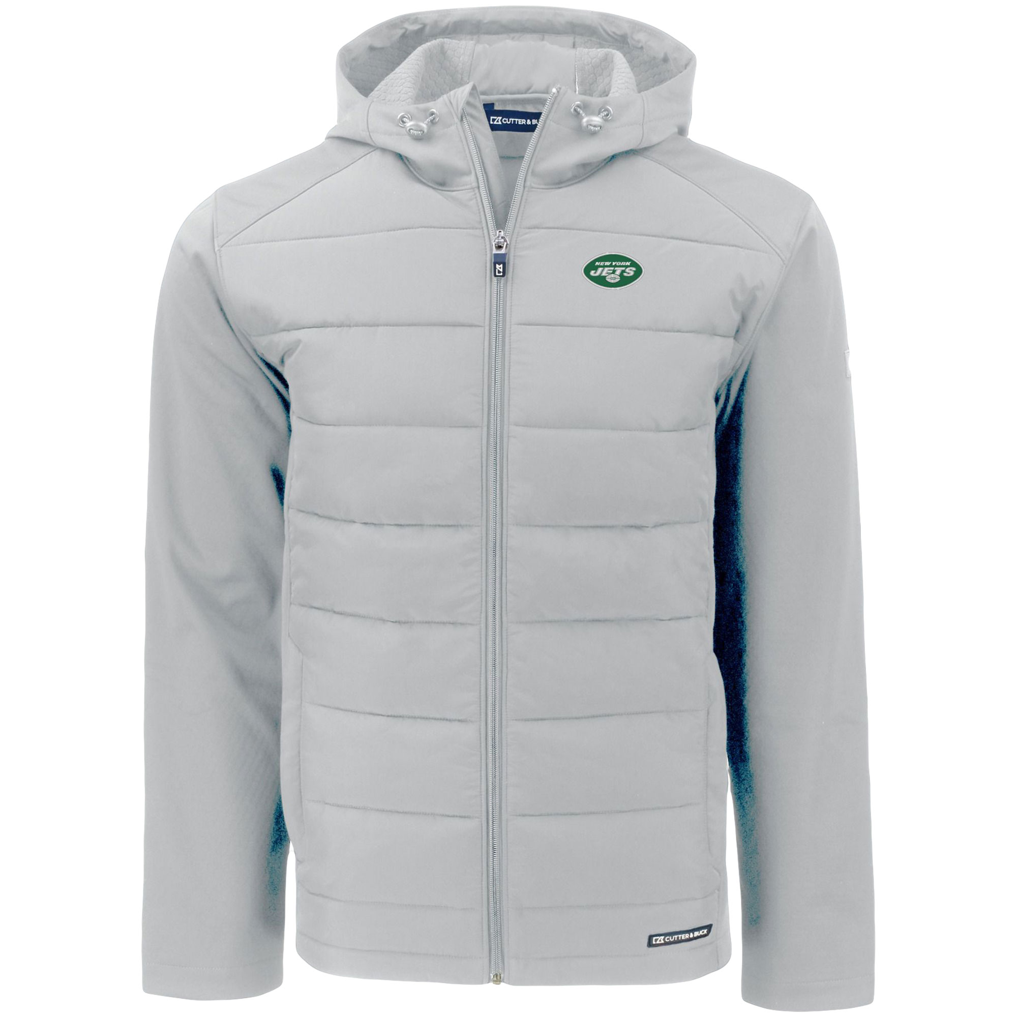 Men's Cutter & Buck Gray New York Jets  Evoke PrimaLoft Hybrid Eco Softshell Recycled Full-Zip Hooded Jacket
