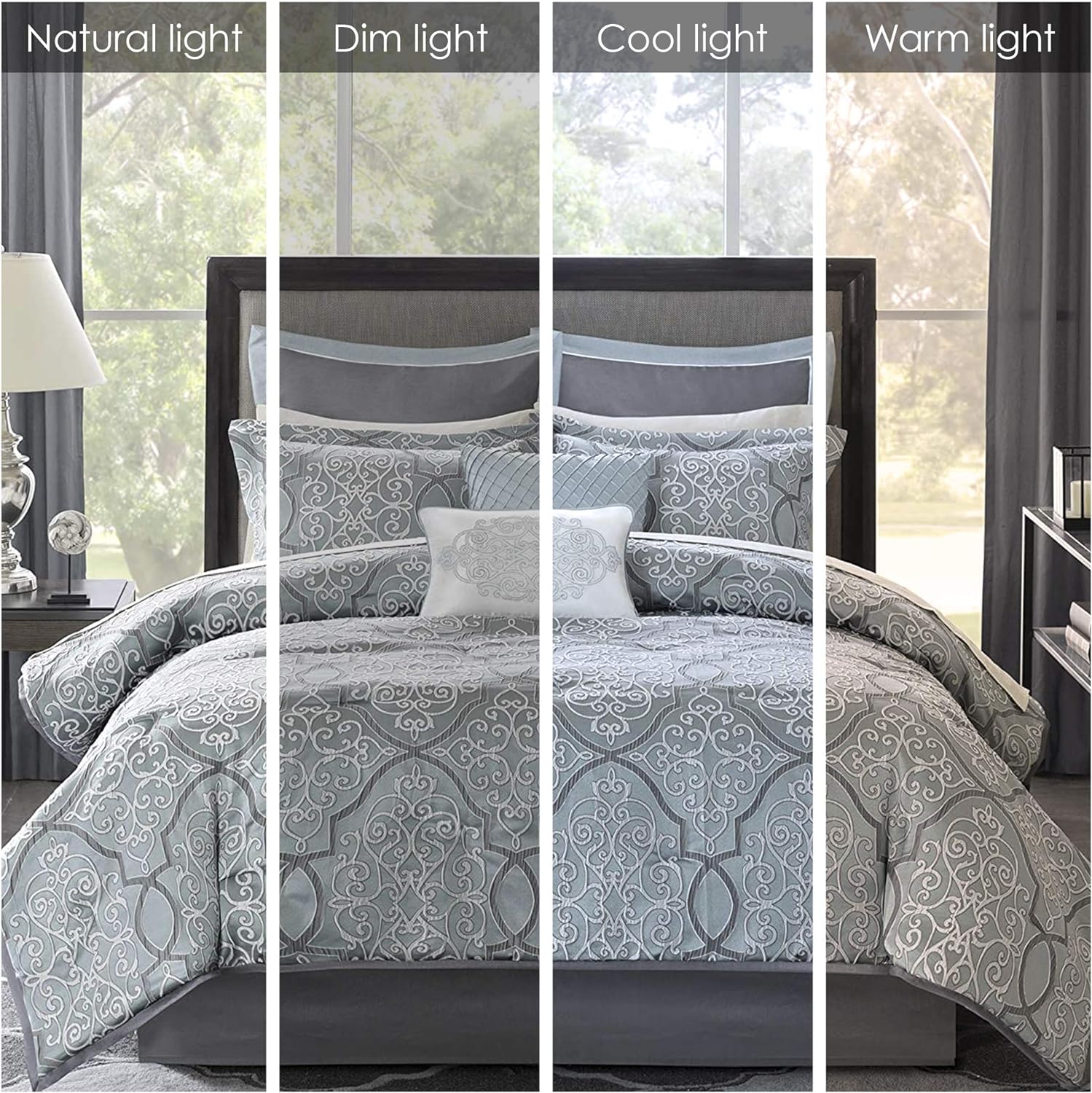 Lavine Cozy Bed In A Bag Comforter Set, Traditional Luxe Jacquard Design All Season Down Alternative Bedding With Cotton Bed Sheets, Bed Skirt & Pillows, California King Blue 12 Piece