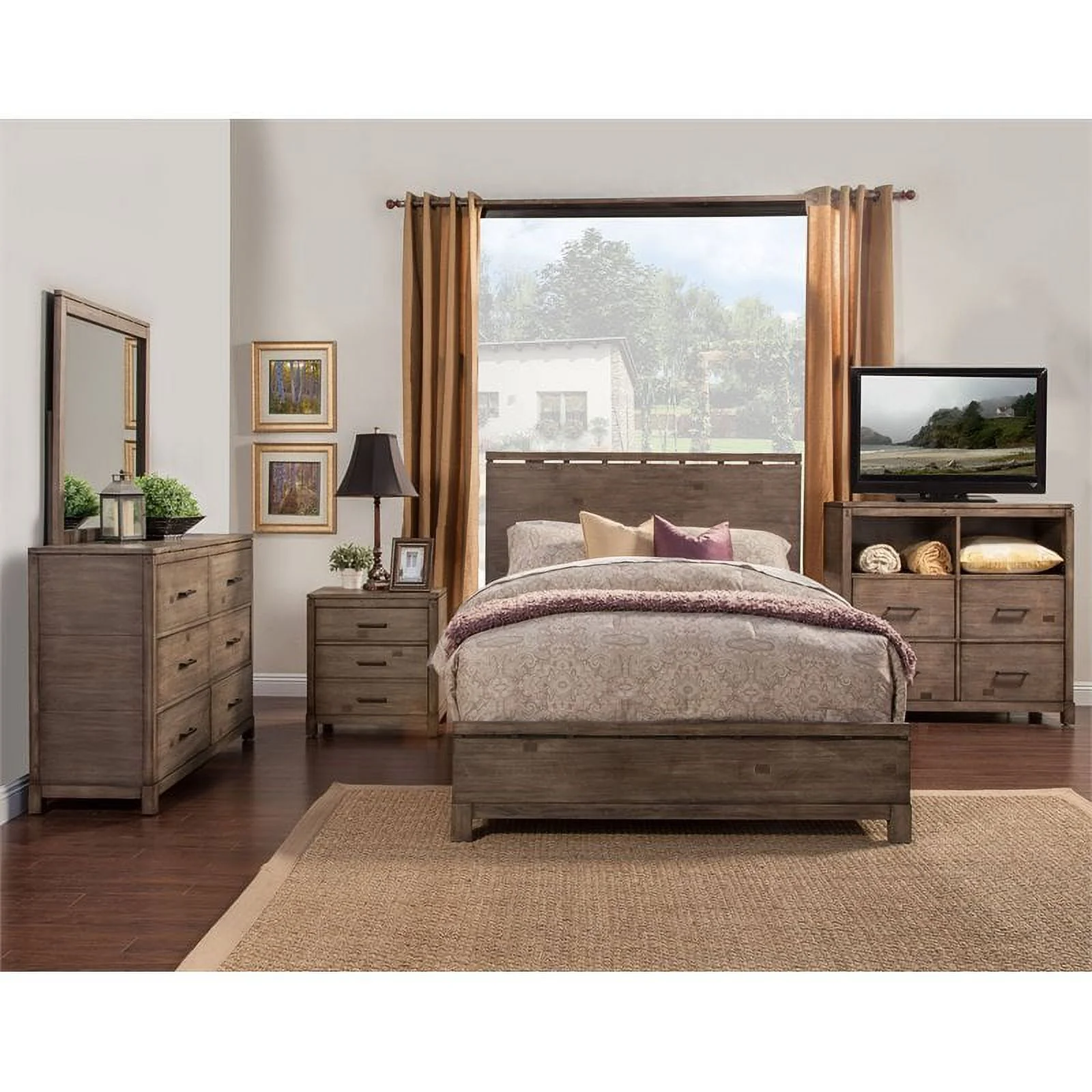 Home Square 3 Piece Set with Wood 2-Drawer Nightstand and 6-Drawer Dresser