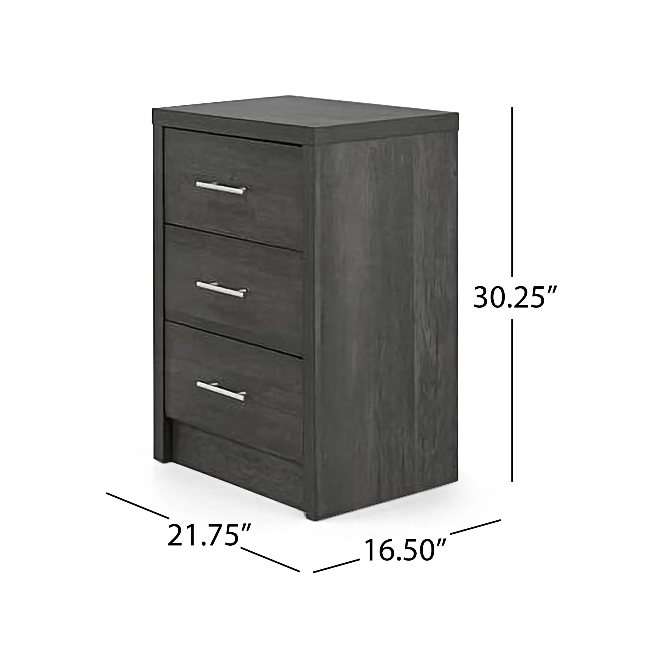 Noble House Alachua Faux Wood 3 Piece 3 Drawer Dresser and Nightstand Bedroom Set, Gray Maple