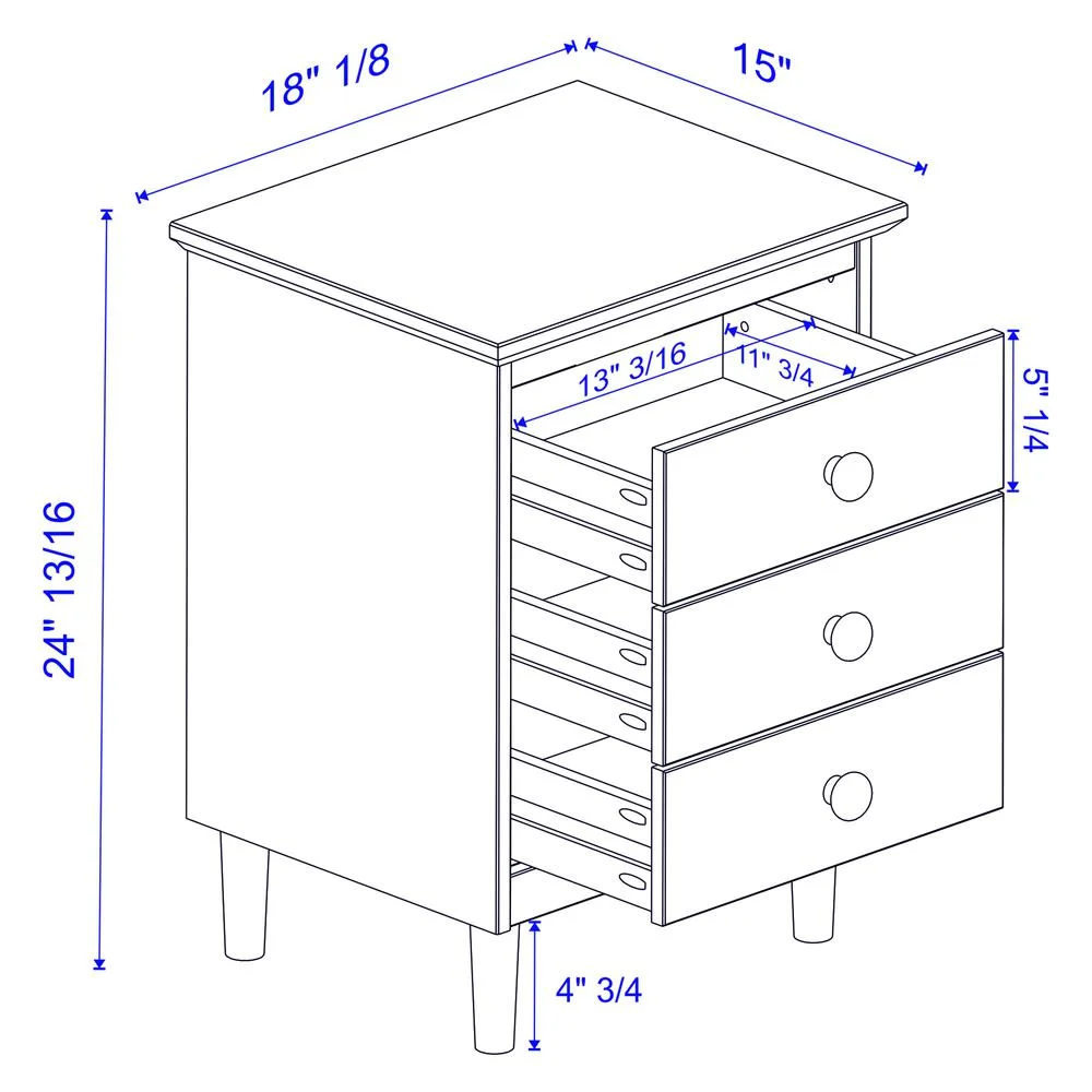 Walker Edison 3 Drawer Solid Wood Nightstand in White