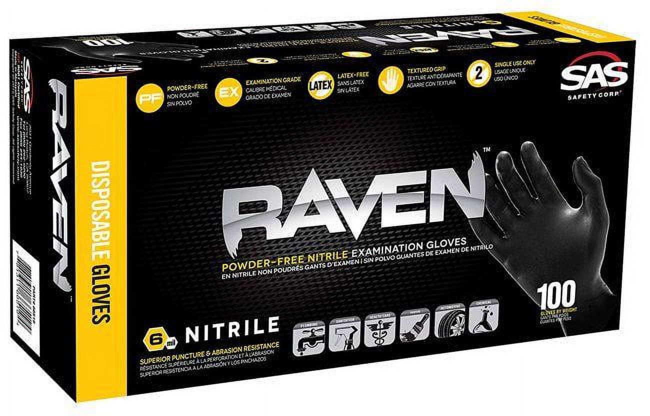 SAS Safety 66520 XXL 6-mil Raven Nitrile Disposable Gloves 100ct