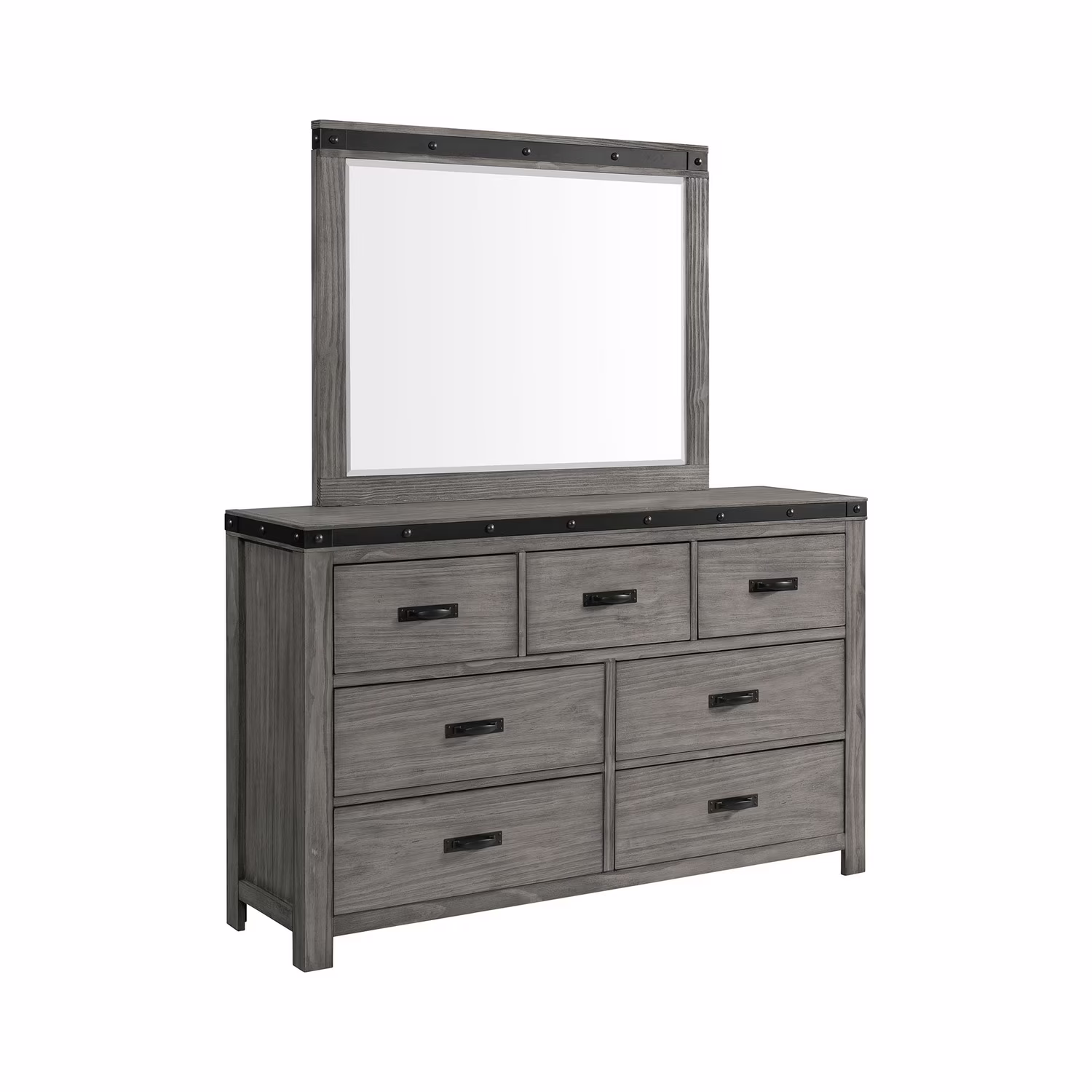 Picket House Furnishings Montauk 7-Drawer Wood Dresser and Mirror Set in Gray