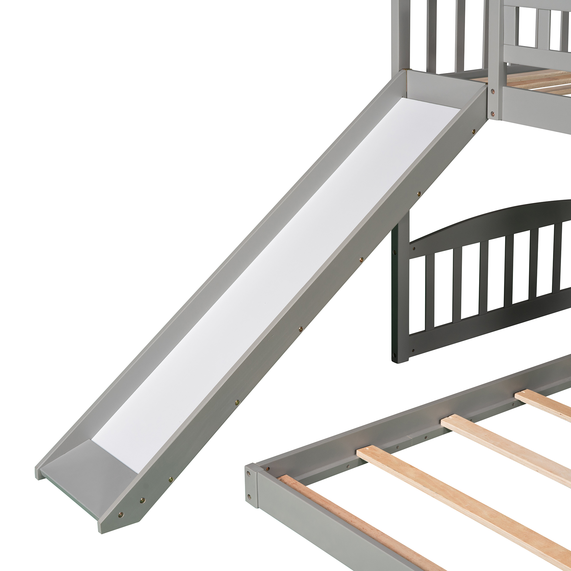 Gray Twin Over Twin House Bunk Bed with Slide