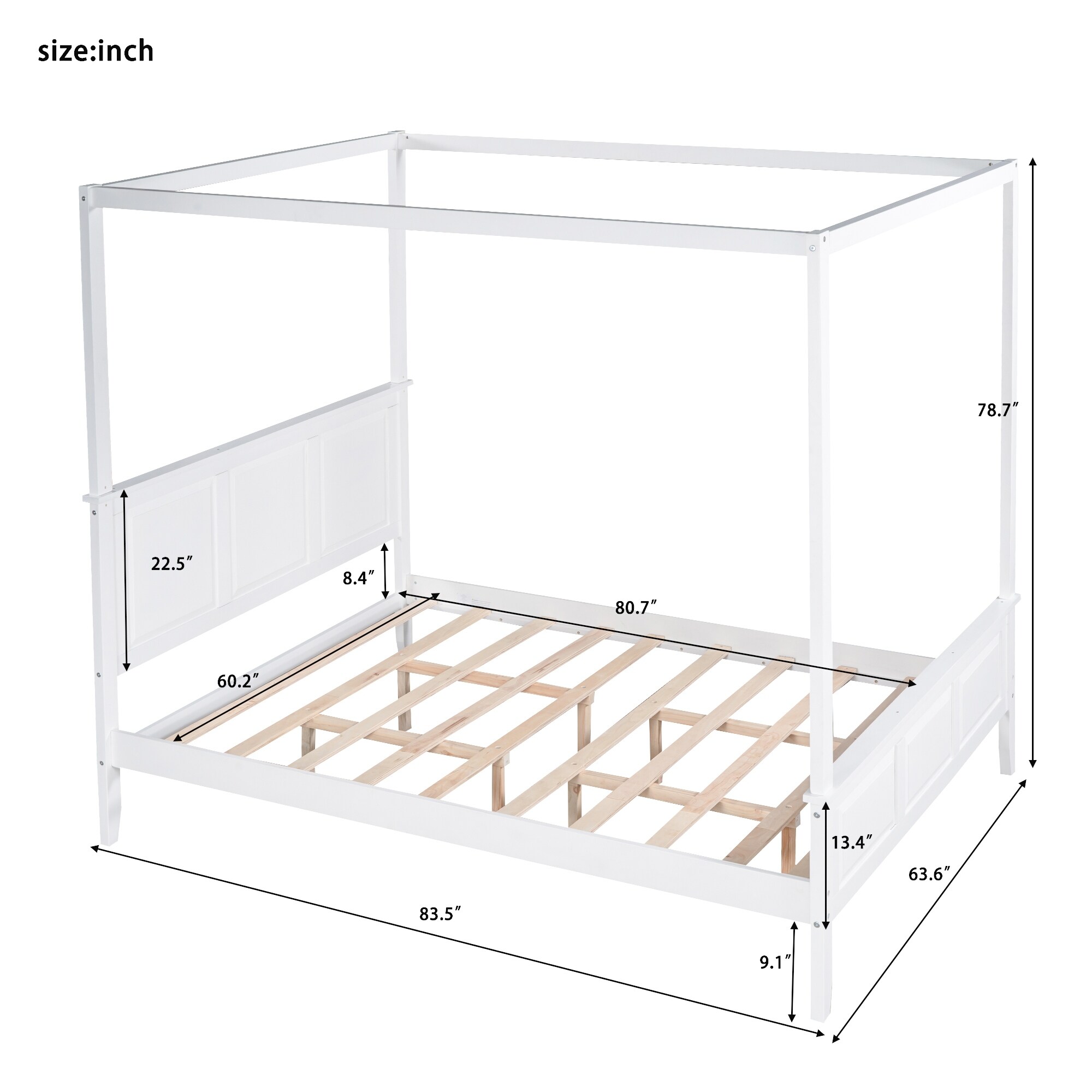 HOME ADORES Dessa Queen Size Canopy Platform Bed in White