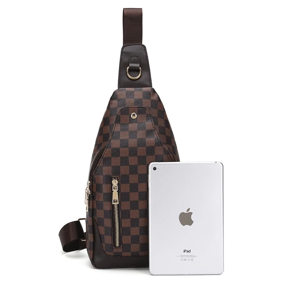 ZINTVVD Checkered Men Travel Shoulder Bag pouch Pocket Messerage Tote -Brown Checkered
