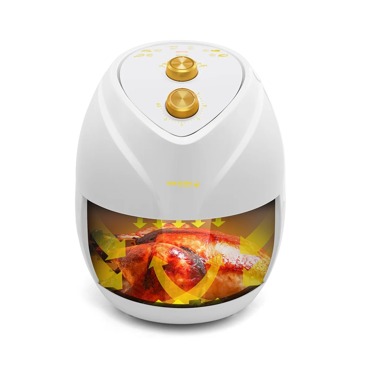 Holstein Housewares 4.8QT Air Fryer - Convenient and User Friendly with Optimal Cooking Functions to Fry, Bake, Grill and Roast, White and Gold