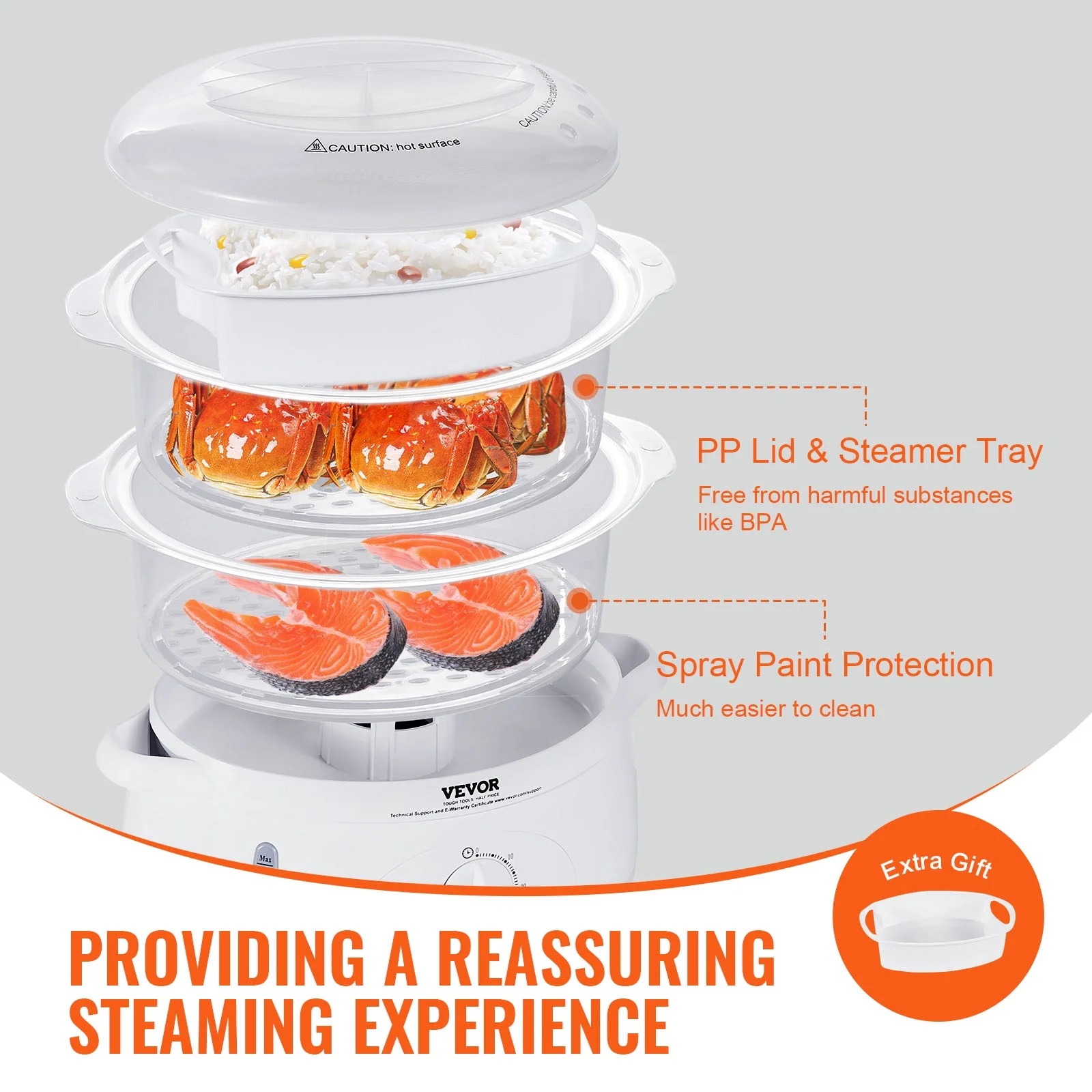 BENTISM 7.4Qt Electric Food Streamer 2-Tier Vegetable Steamer & 60 Min Timer 800W