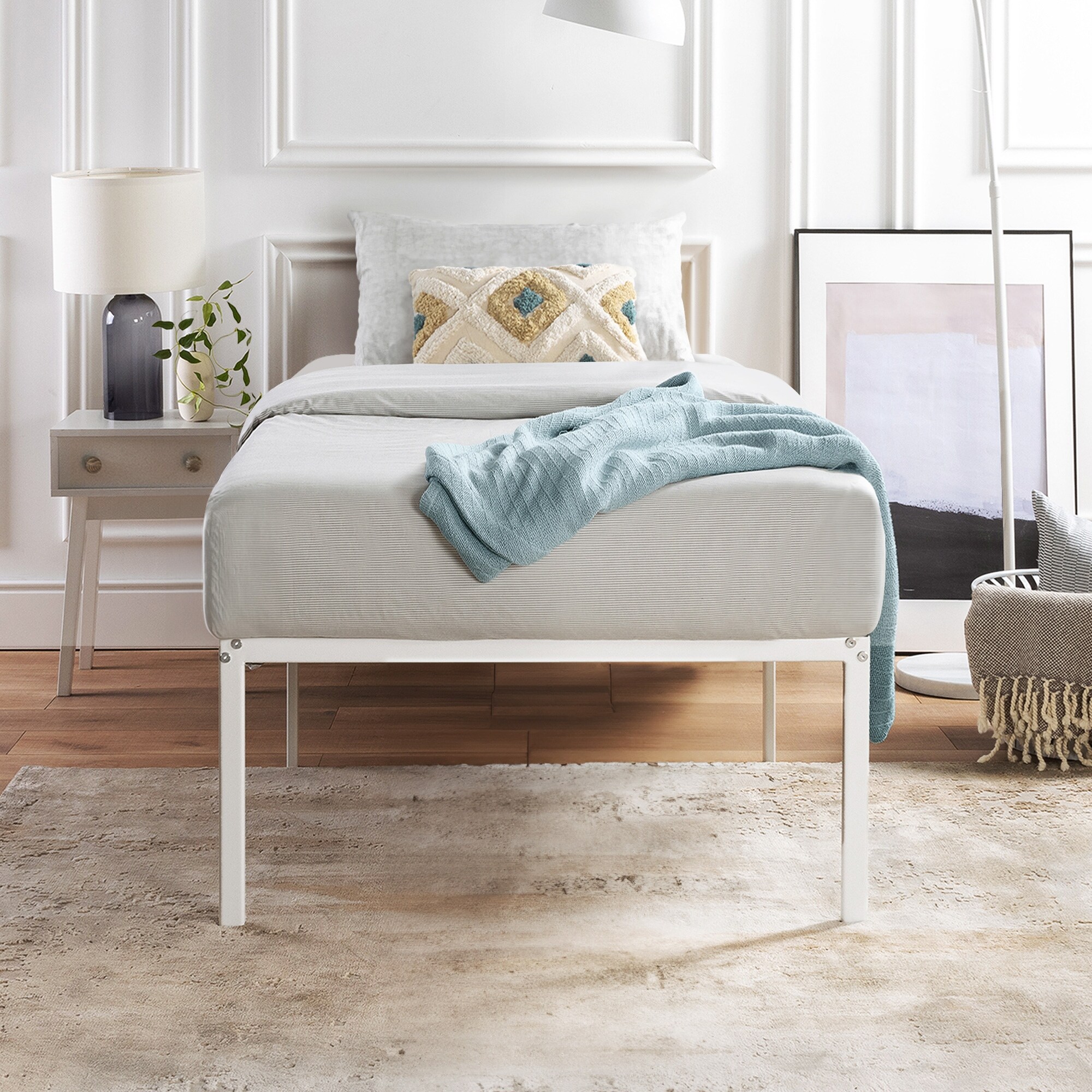 Crown Comfort Metal 18-inch Platform Bed with Steel Slats By  White Twin White