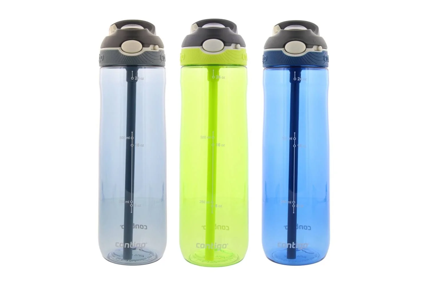 Contigo Autospout Ashland Water Bottle, 24oz - Stormy Weather, Vibrant Lime, Monaco (3 Pack)