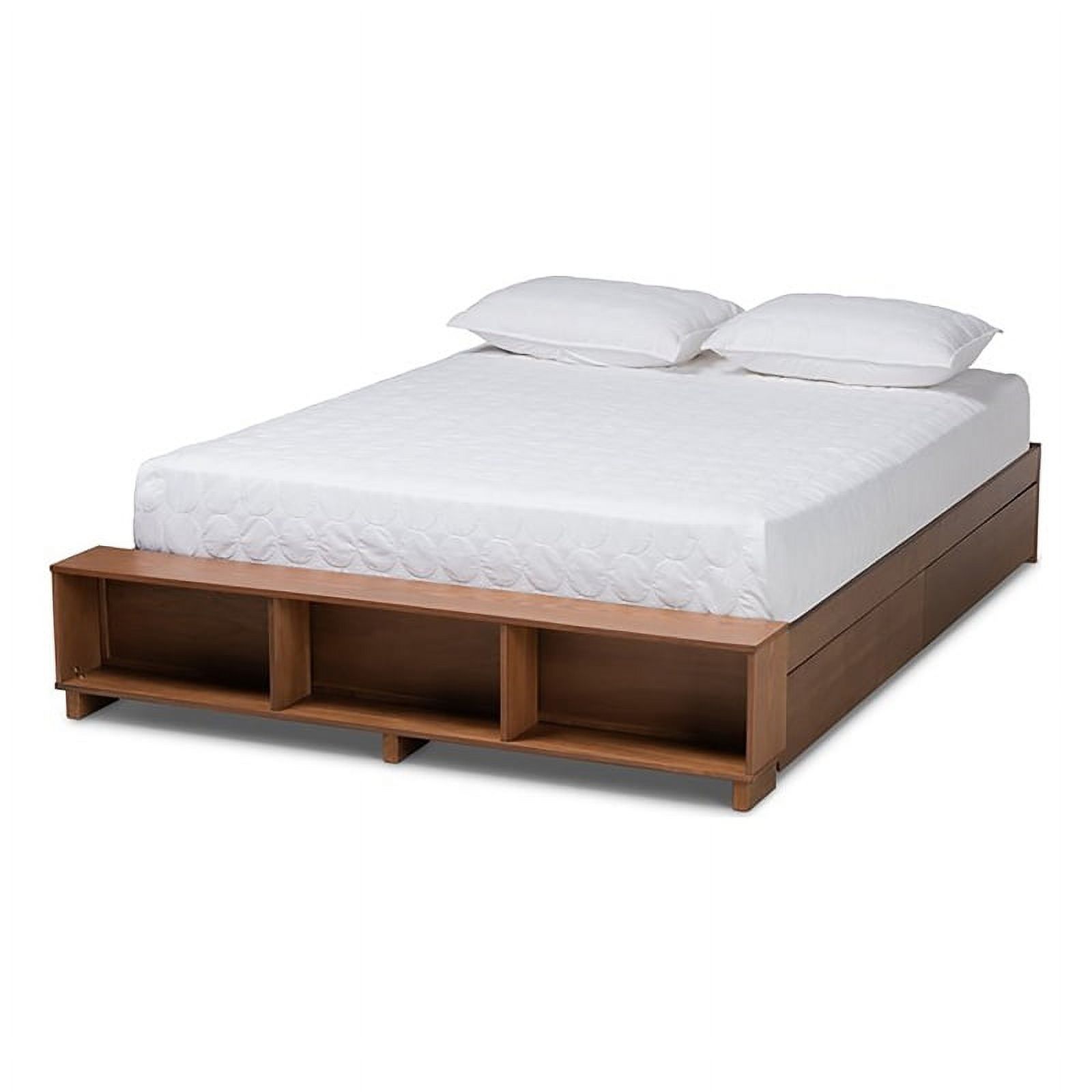 Bowery Hill Farmhouse Wood Queen Size Platform Bed in Ash Walnut Brown