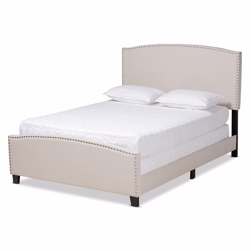 Bowery Hill Transitional King Size Beige Upholstered Panel Bed