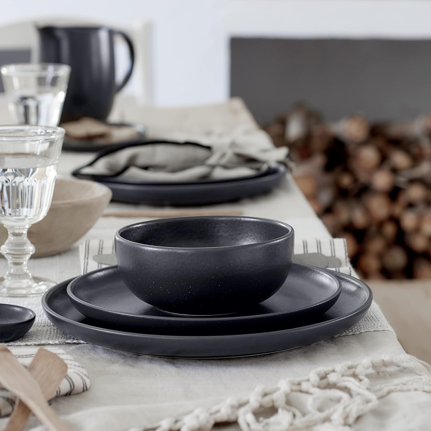 Ceramic Stoneware 5-Piece Place Setting Service For 1 - Pacifica Collection, Seed Grey | Microwave & Dishwasher Safe Dinnerware Set | Food Safe Glazing | Restaurant Quality Tableware