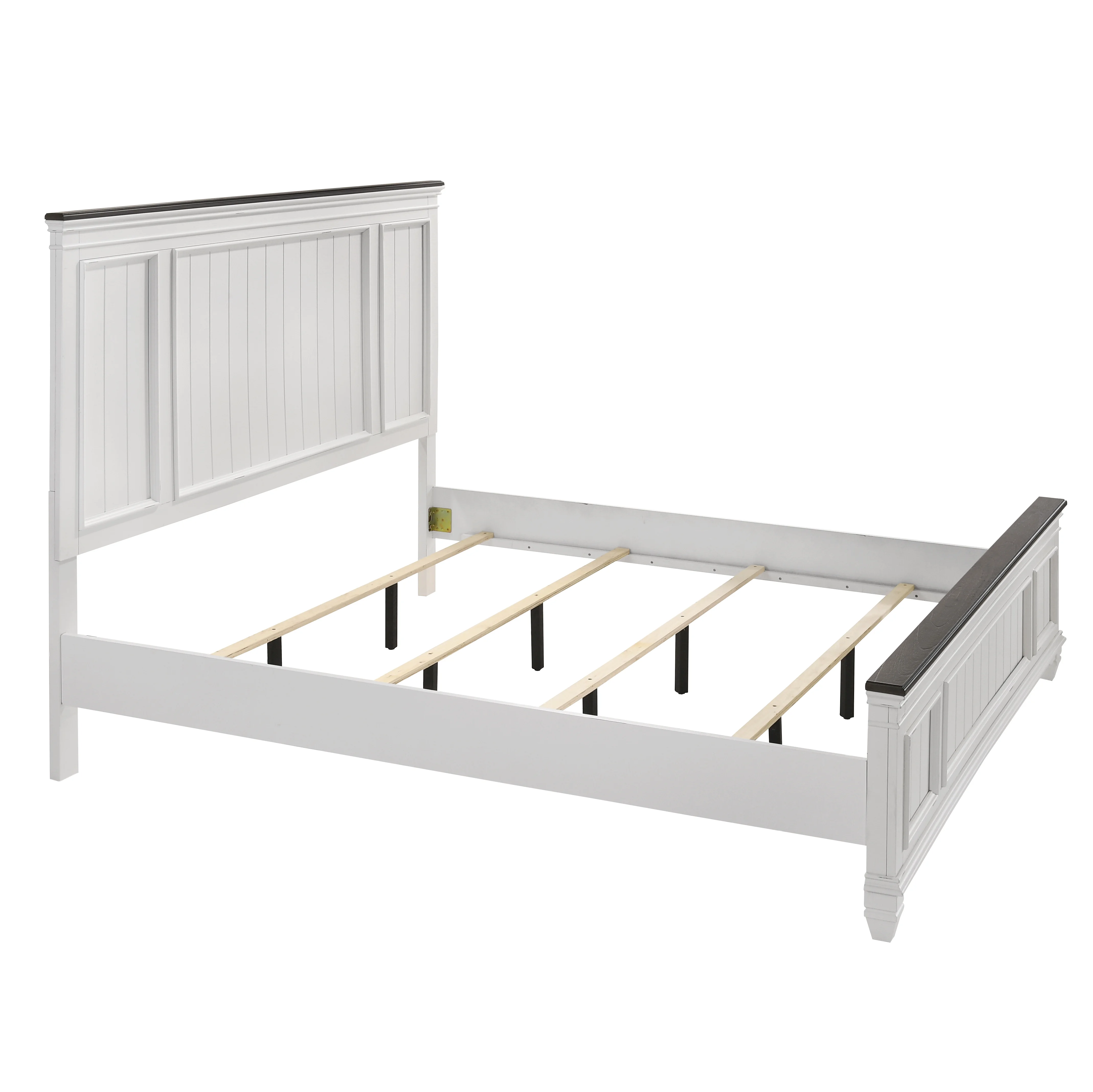 Roundhill Clelane Weathered White and Gray Finished 4-Piece Bedroom Set, Shiplap Panel King