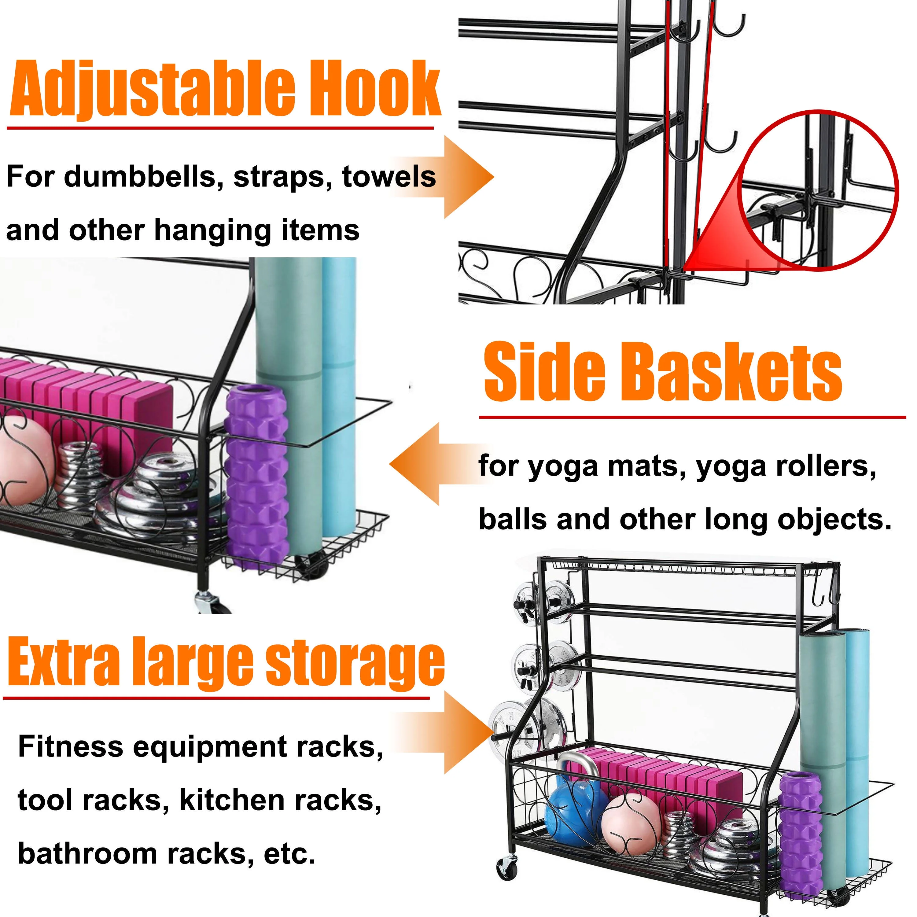 Qhomic Dumbbell Rack, All-in-one Weight Rack for Dumbbells, Weight Stand, Home Gym Storage for Yoga Mat Workout Storage with Wheels