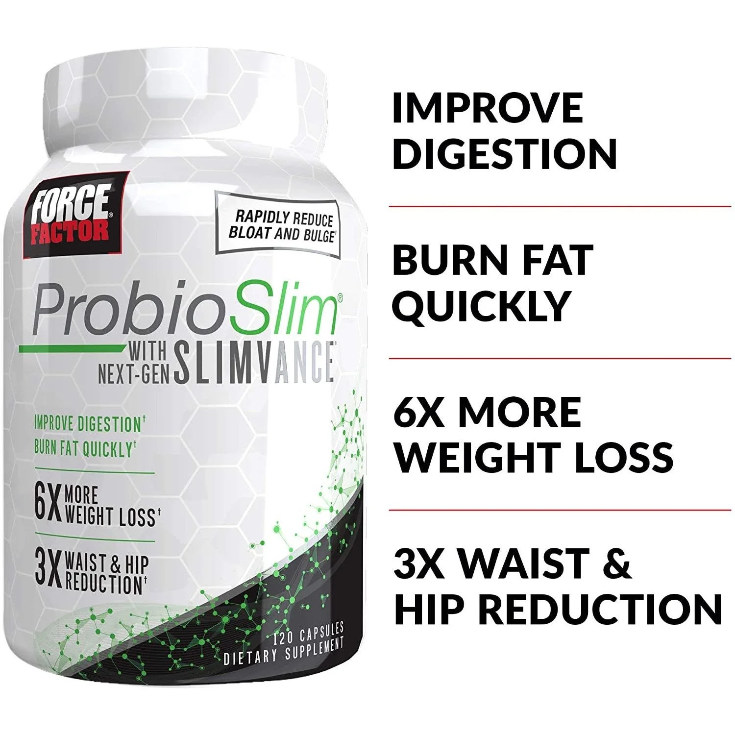 Force Factor ProbioSlim with Next-Gen SLIMVANCE, Advanced Thermogenic + Probiotic, Improve Digestion, Reduce Bloat & Bulge, 120 Count