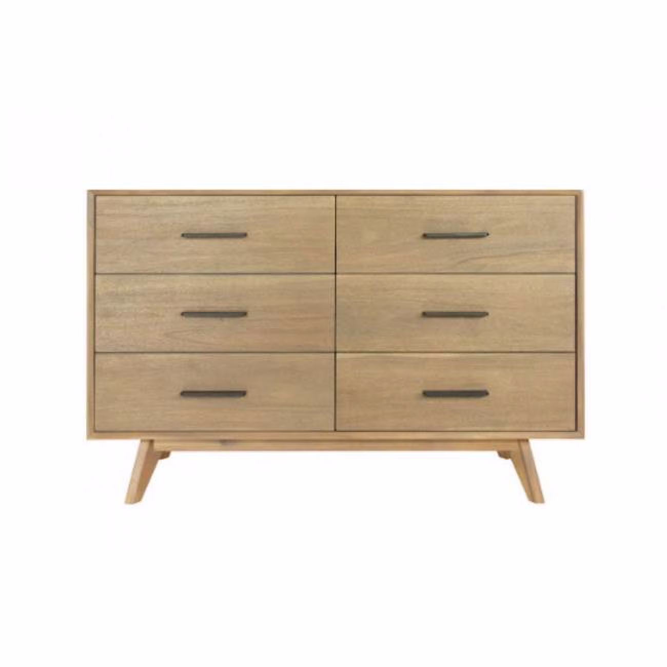 HomeRoots 473109 53 in. Walnut Solid Wood Six Drawer Double Dresser