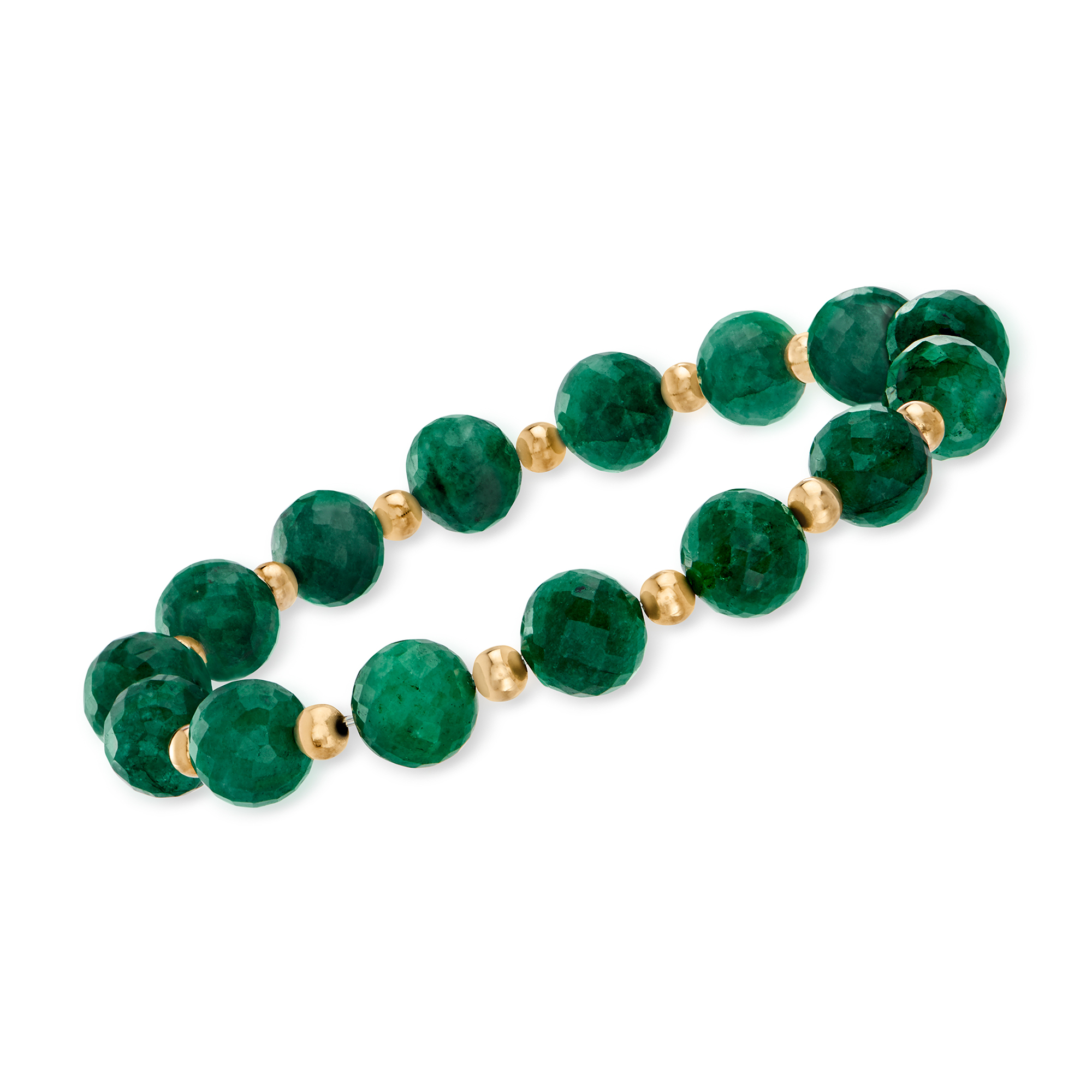 Ross-Simons 90.00 ct. t.w. Emerald Bead Stretch Bracelet With 14kt Yellow Gold, Women's, Adult