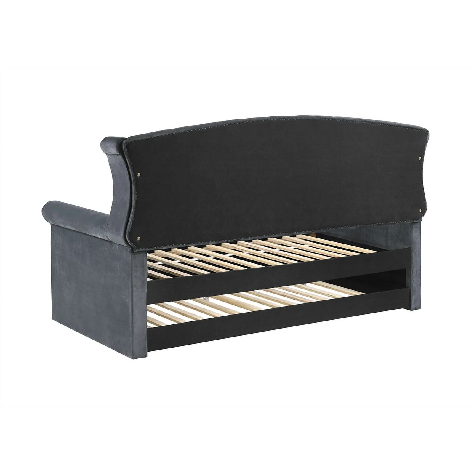 Maklaine Velvet Upholstered Tufted Twin Daybed with Trundle in Gray