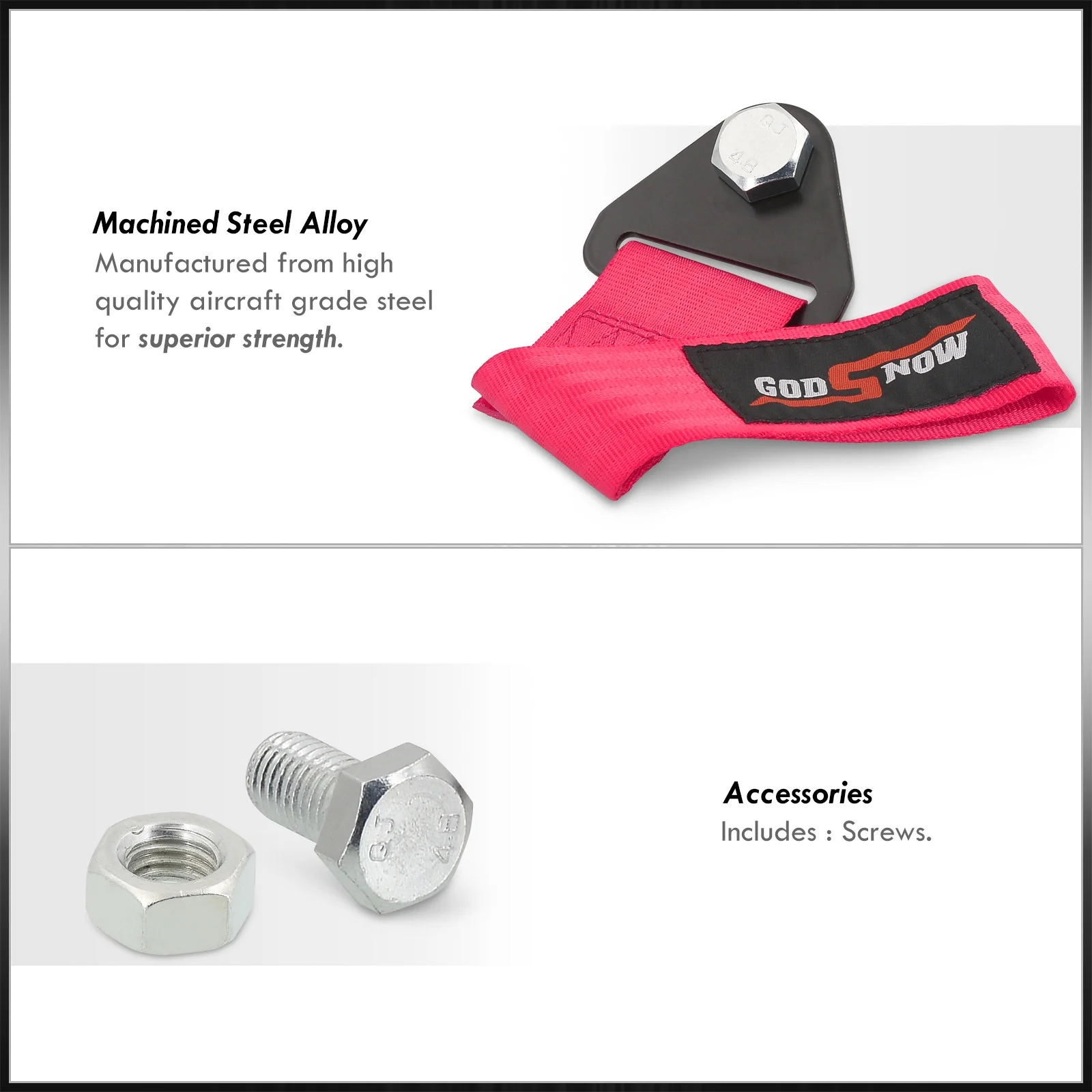 AJP Distributors Godsnow JDM Universal Car Auto High Strength 4000LBS Rated Heavy Duty Sturdy Nylon Front Rear Bumper 14MM Tow Hook Strap Towing Belt Rope Cable Ribbon Trailer Hitch Hauling Kit Pink