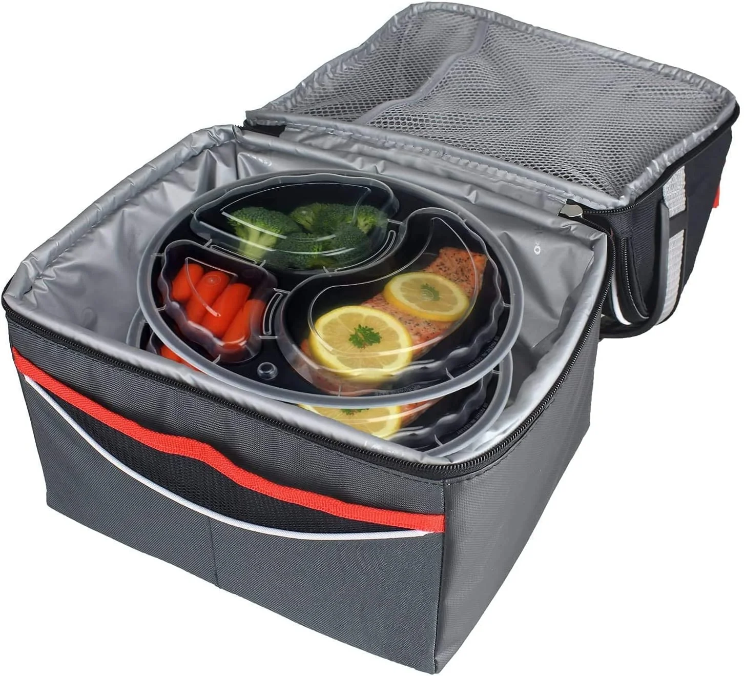 VeZee 48 oz. Black Round 3 Compartments Plastic Meal Prep Containers with Clear Dome Lids| Bento Box, BPA Free, Stackable, Microwave/Dishwasher/Freezer Safe|10CT