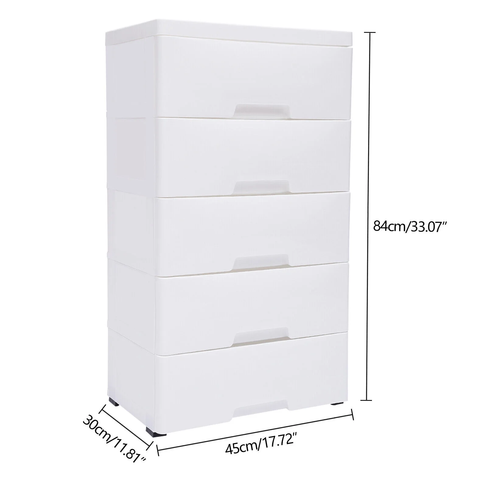 Chest of 5 Drawers Plastic Stackable Drawer Tower White Dresser Clothes Storage