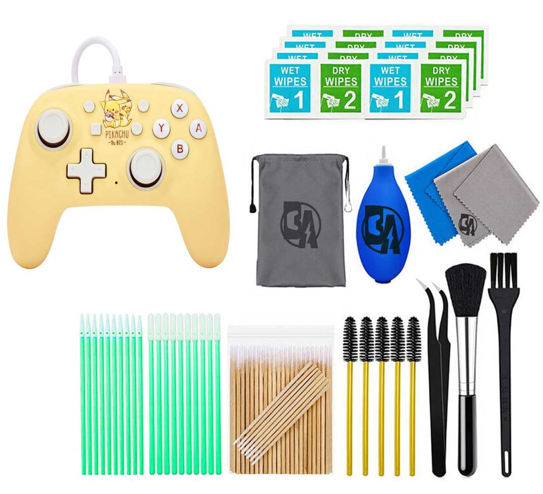 PowerA - Nano Wired Controller for Nintendo Switch - Pikachu Friends With Cleaning Manual Kit Bolt Axtion Bundle Used