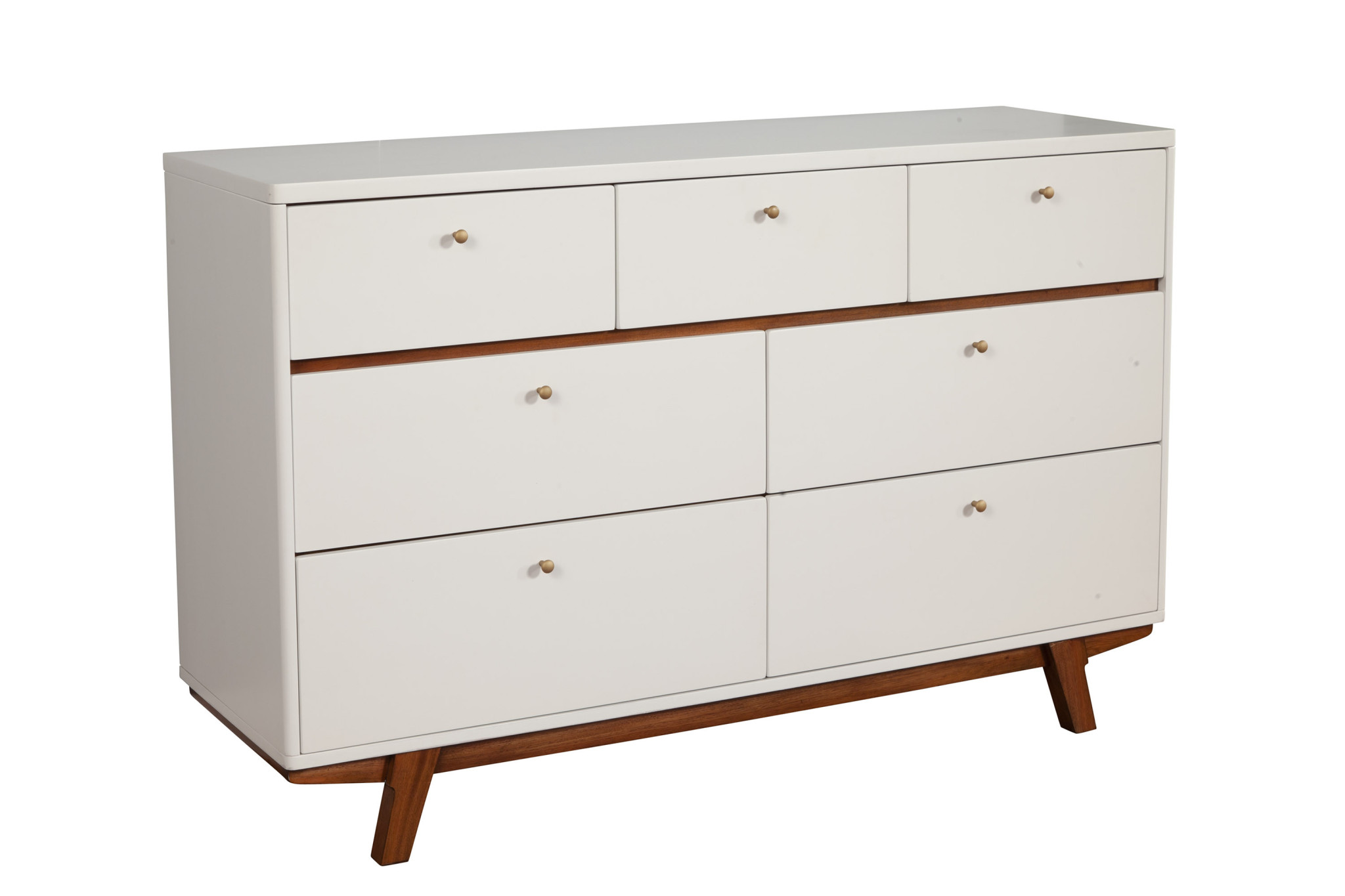 HomeRoots 524119 56 in. Brown & White Solid Wood Seven Drawer Double Dresser