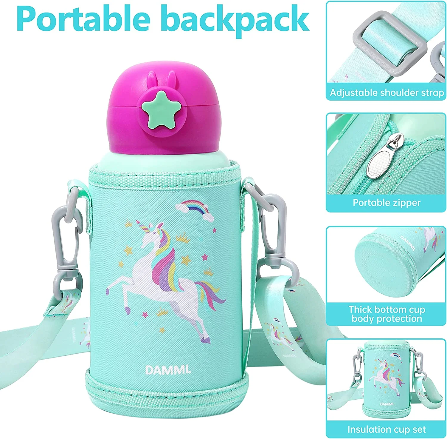 Small Insulated Water Bottle for Kids, Girls, boy，Stainless Steel Cold & Hot BottleSchool , 17 oz