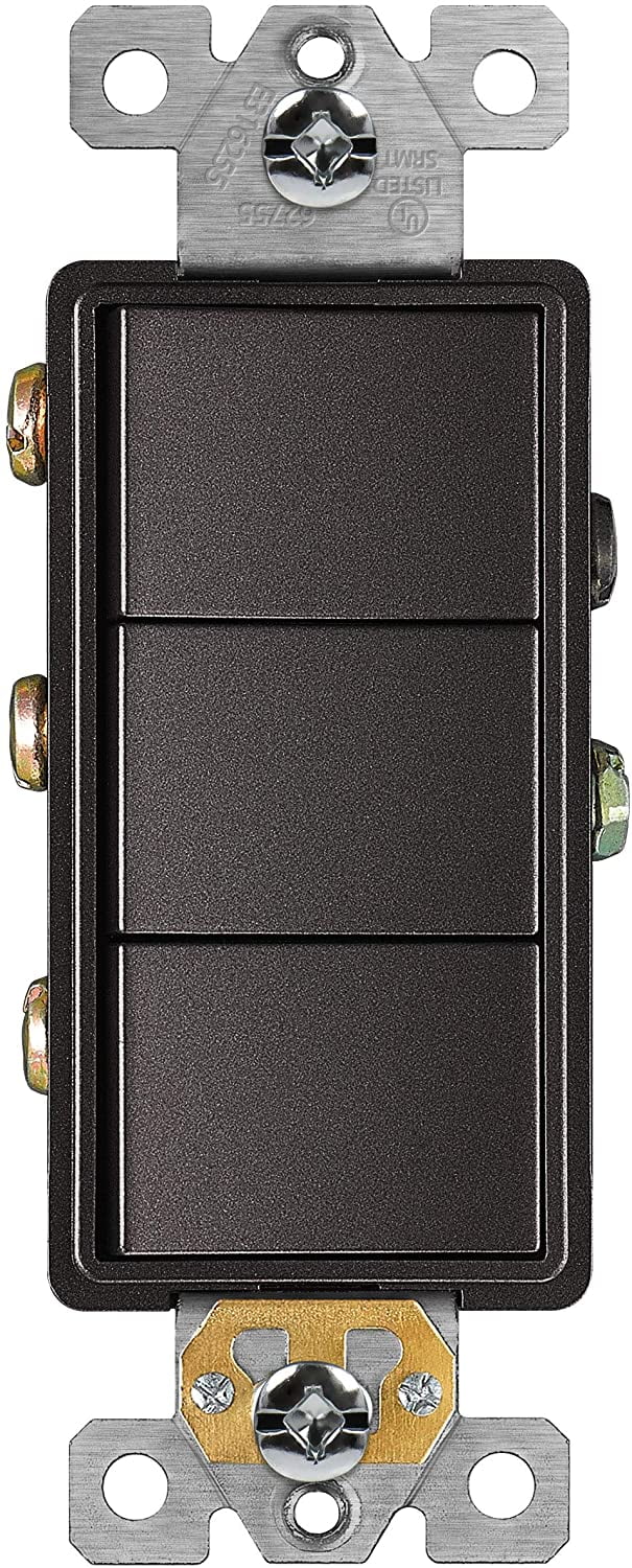 ENERLITES Triple Paddle Rocker Decorator Switch, Clamp-Type Back Insert, Copper Wires Only, Single Pole, Residential/Commercial Grade,UL Listed, 62755-DB, Dark Bronze