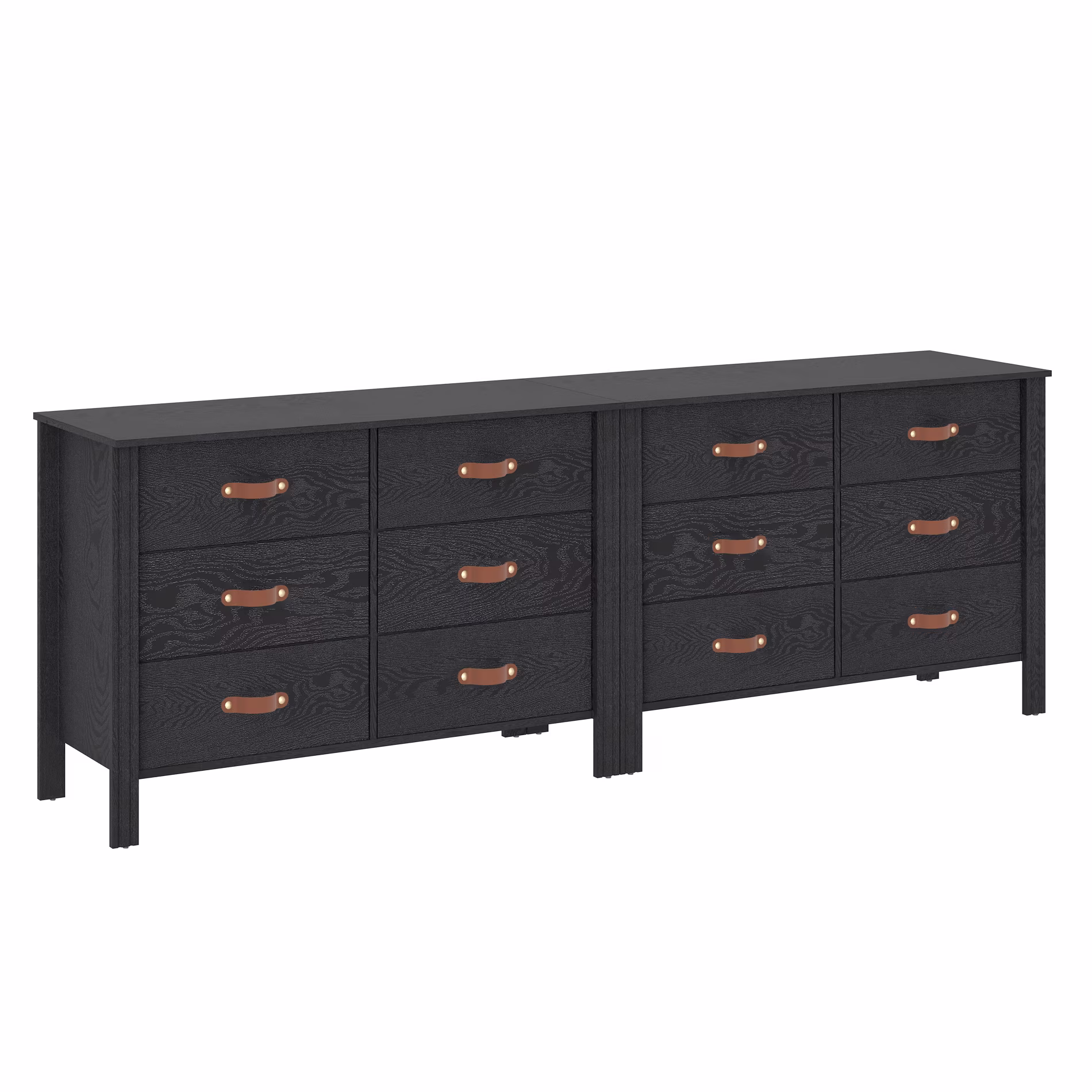 Set of 2 Black Dresser for Bedroom, Large Wood Dresser with 6 Drawers, Storage Cabinet for Living Room, Hallway