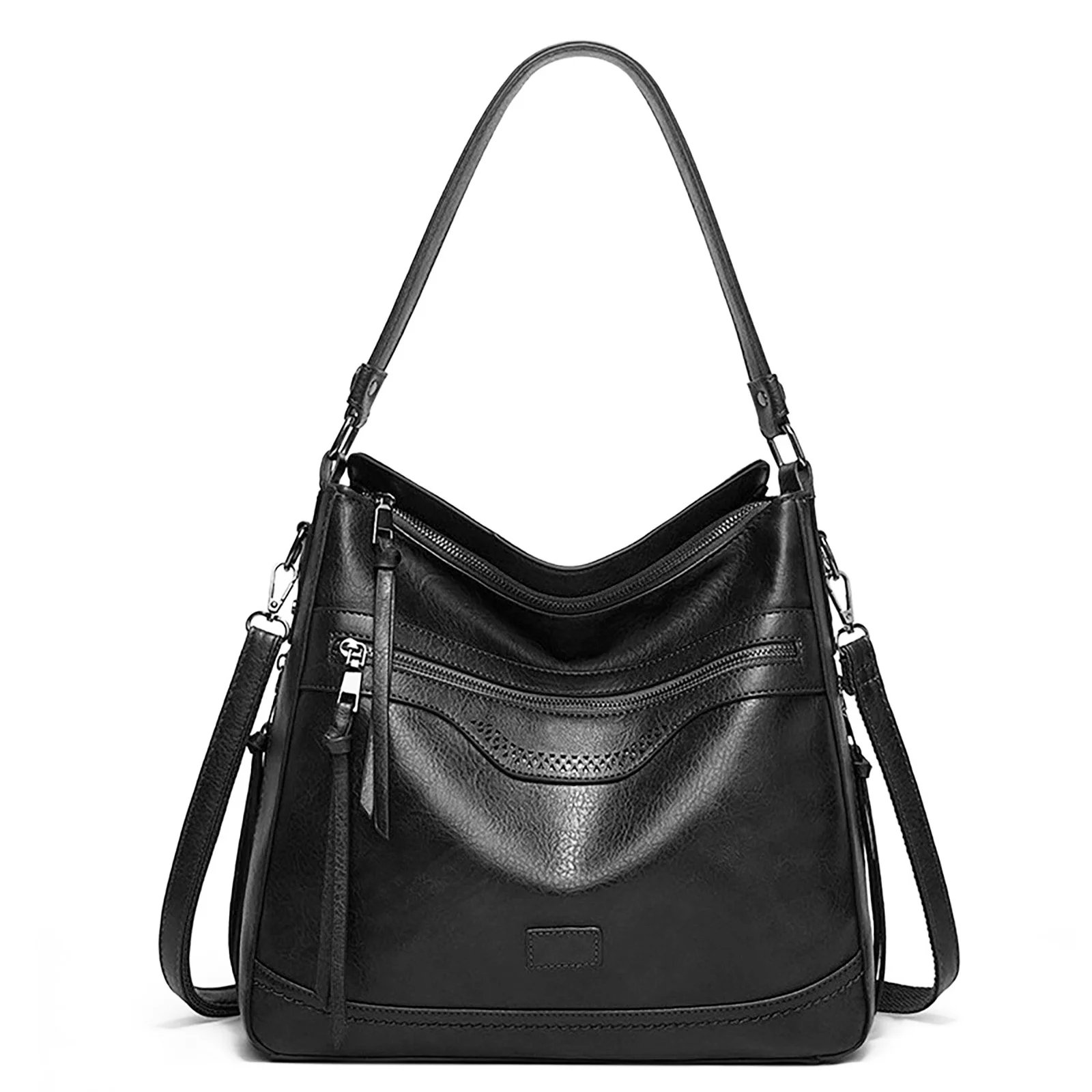 BATE Women Handbag PU leather Bucket Tote Bag Vintage Shoulder Bag Large capacity fashionable, Black
