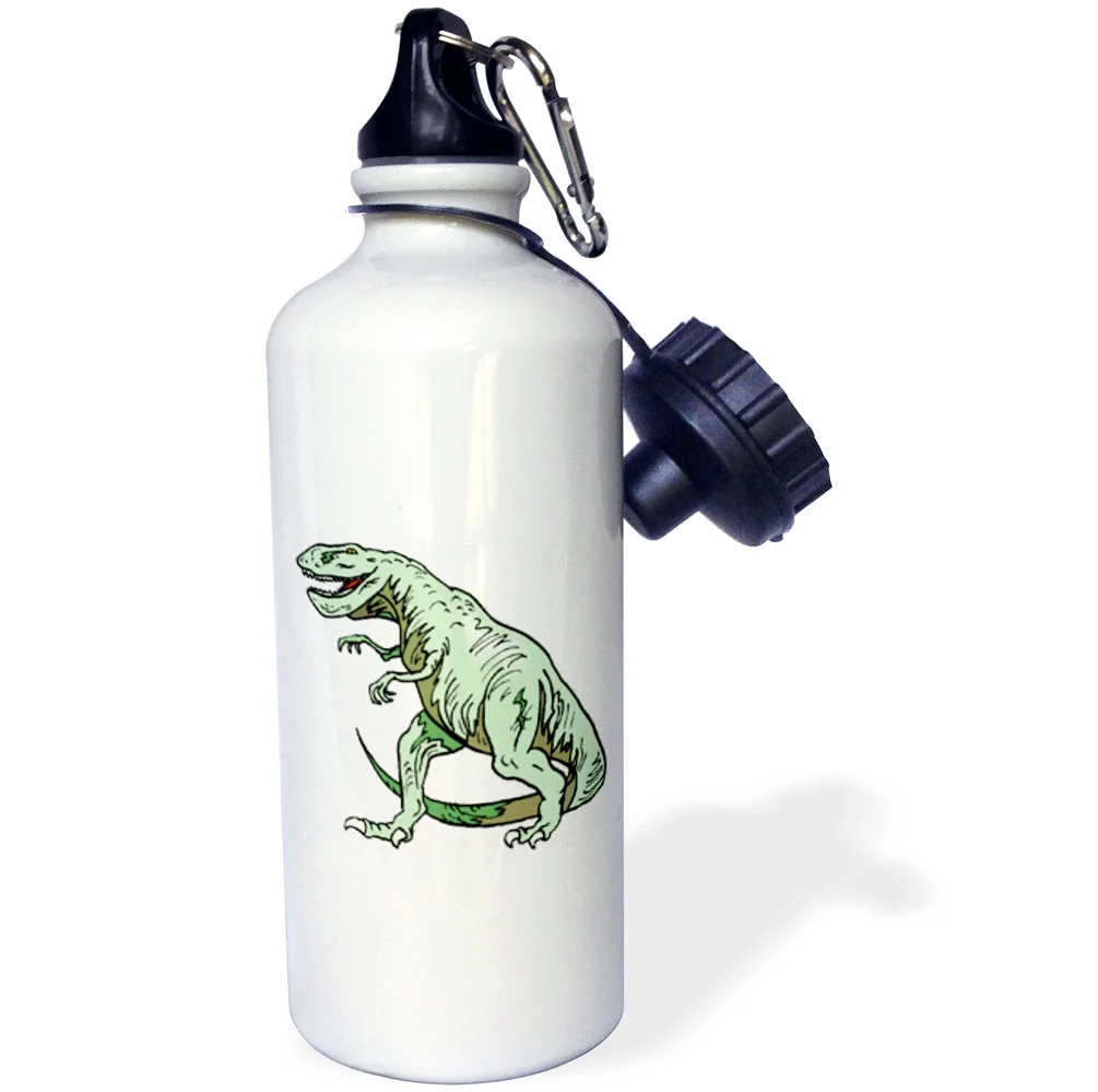 3dRose Green T Rex Dinosaur, Sports Water Bottle, 21oz