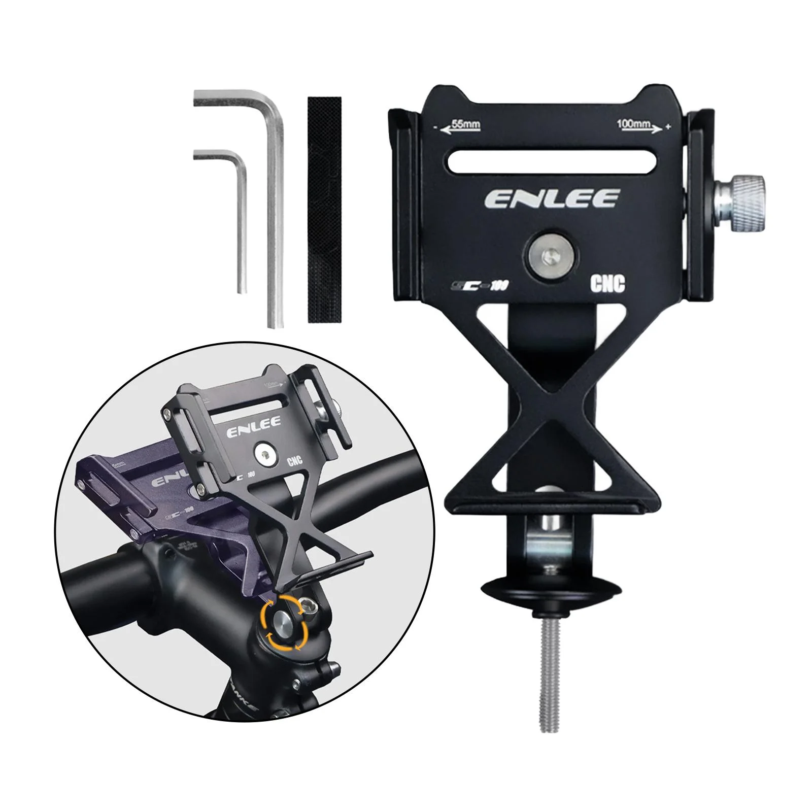 Hellery Phone Holder, Mobile Phone Holder Stem Mount with Protect Pads, Aluminum Alloy, Easy to Install Bike Cellphone Holder